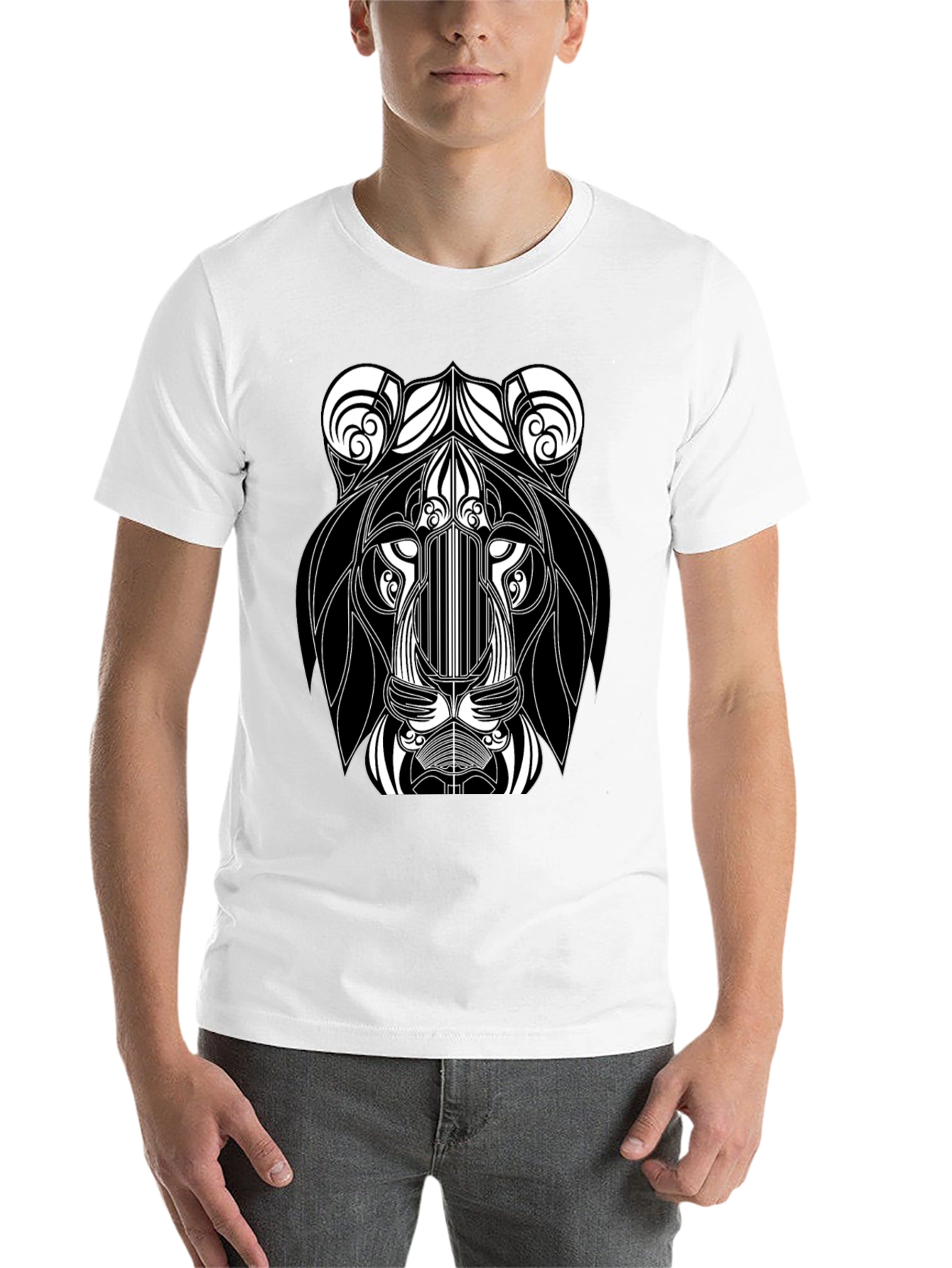 Black Abstract Lion Head Black Graphic T-Shirt view 14
