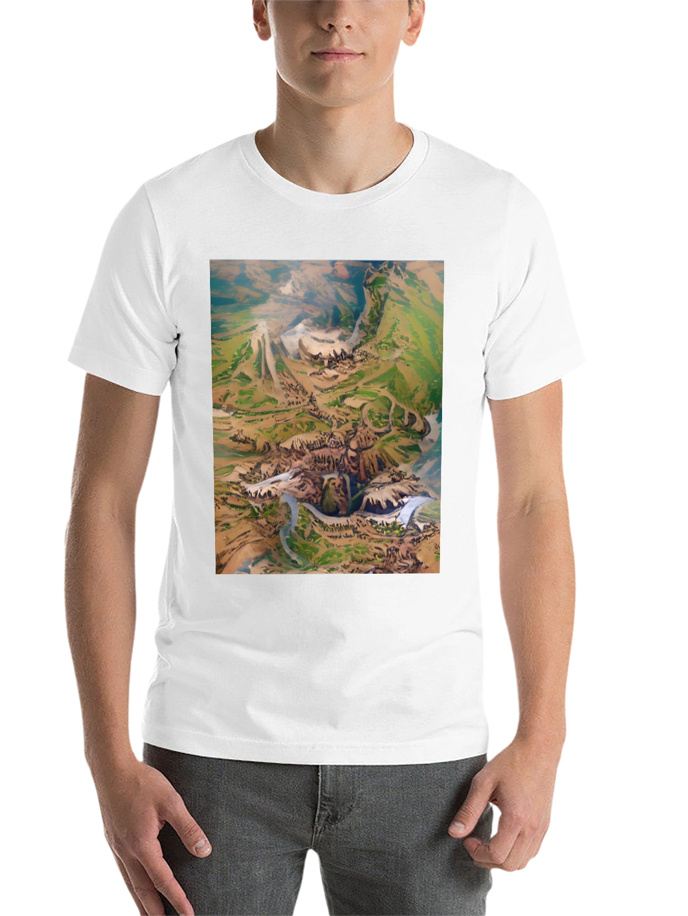 Black Artistic Landscape Print Black T-Shirt view 14