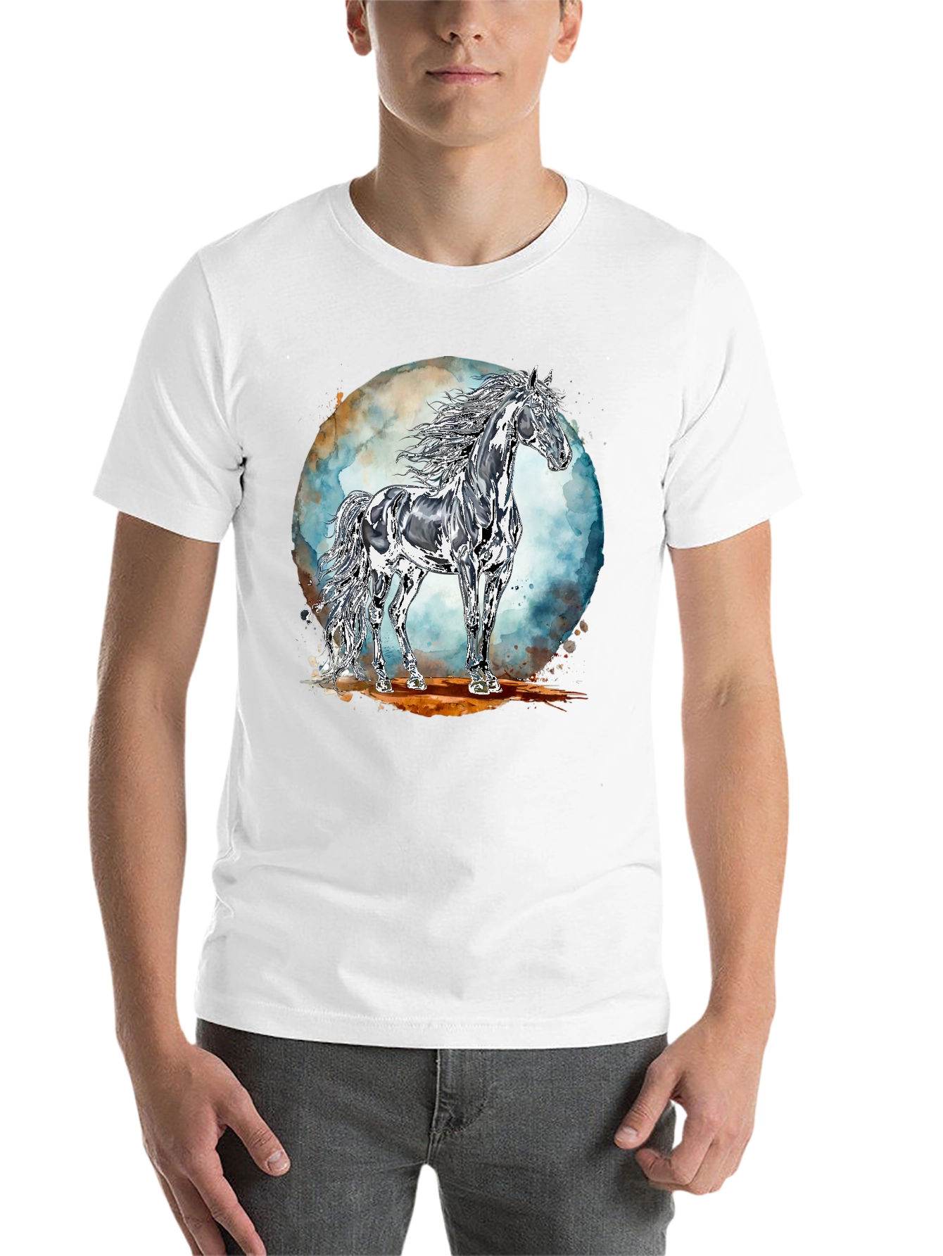 Black Majestic Horse Graphic Tee - Black Cotton Blend view 14