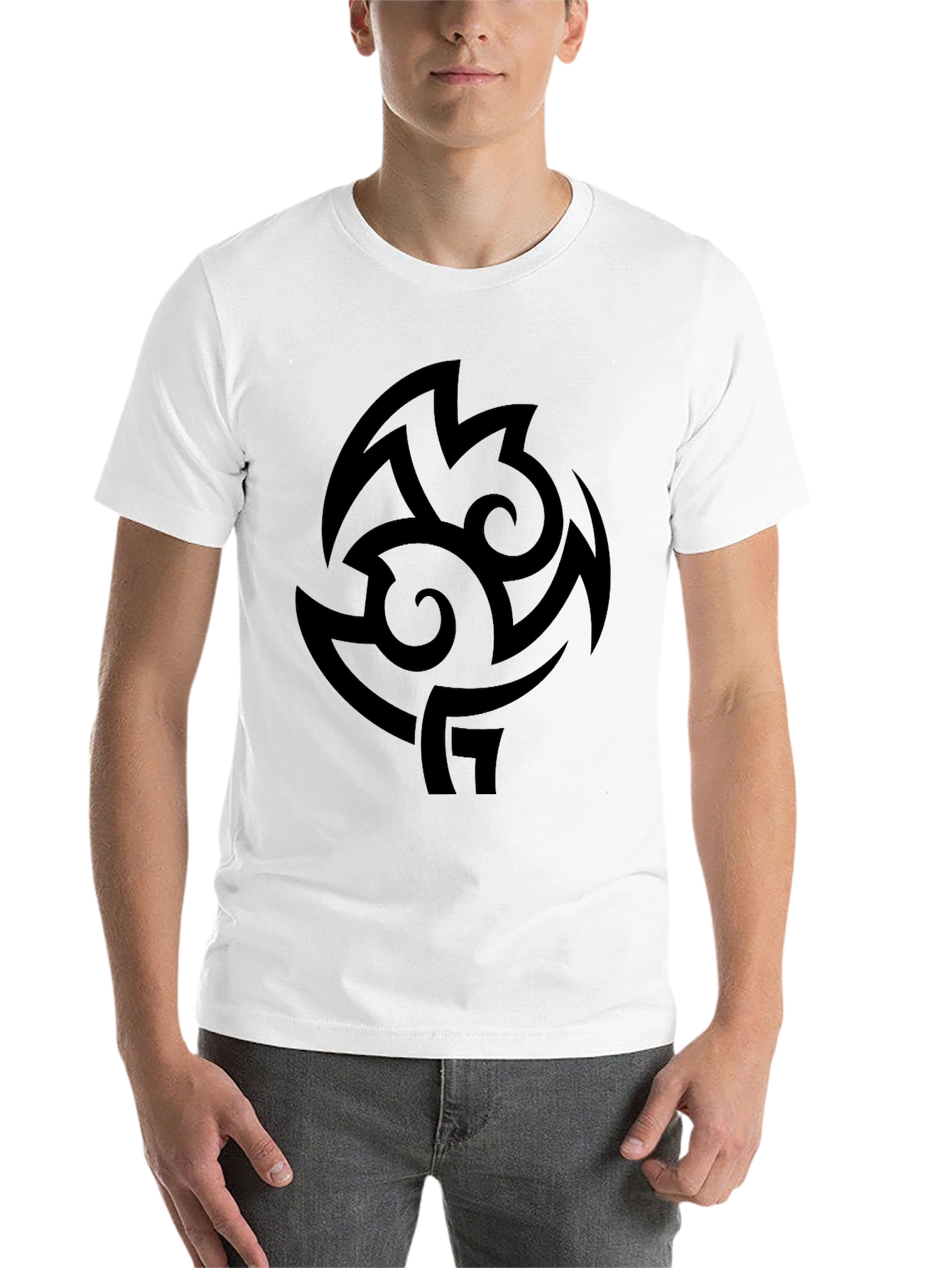 Black Men's Black Graphic Tee - Tribal Design Casual Top view 14