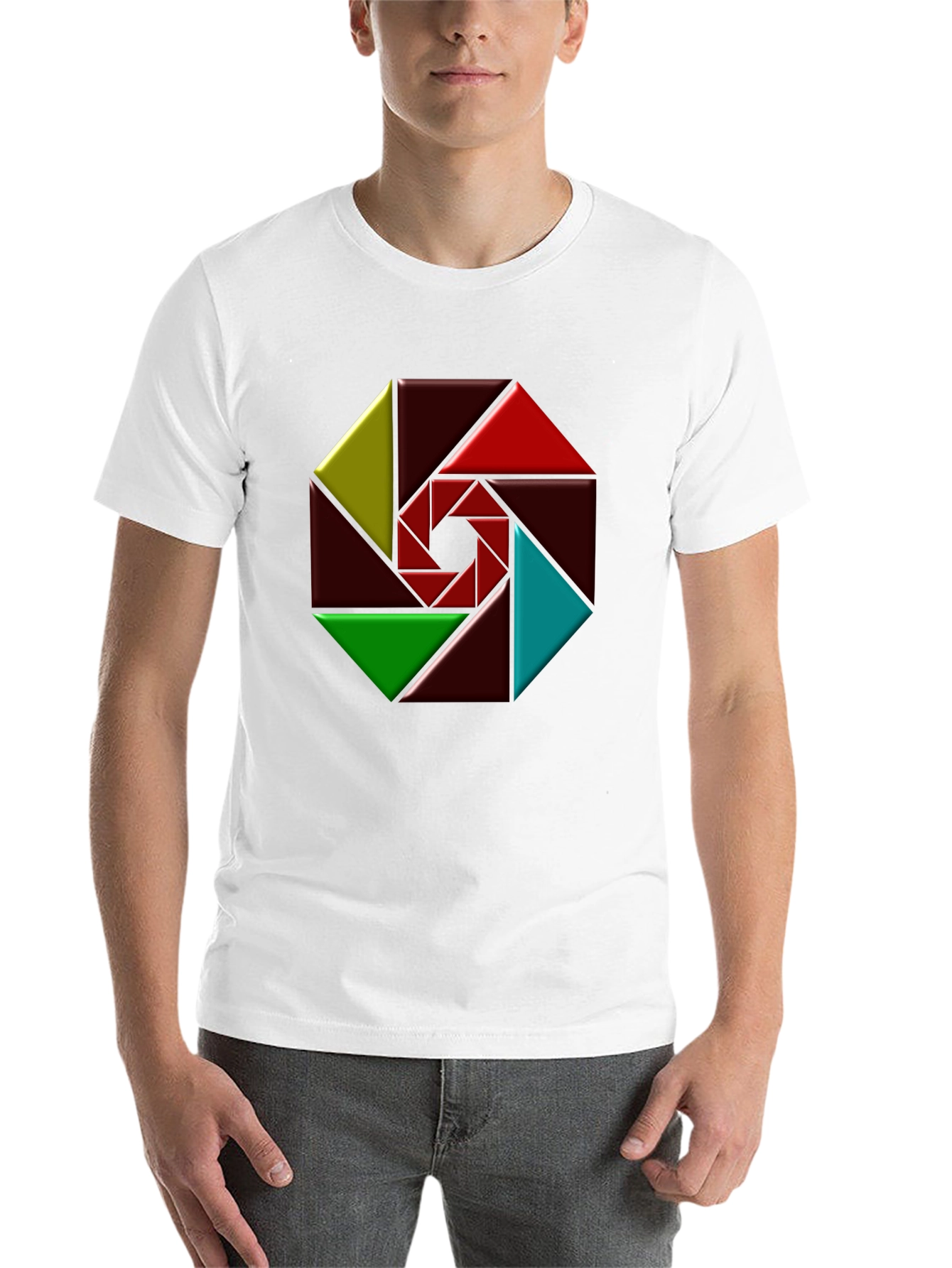 Black Geometric Design Black T-Shirt view 14