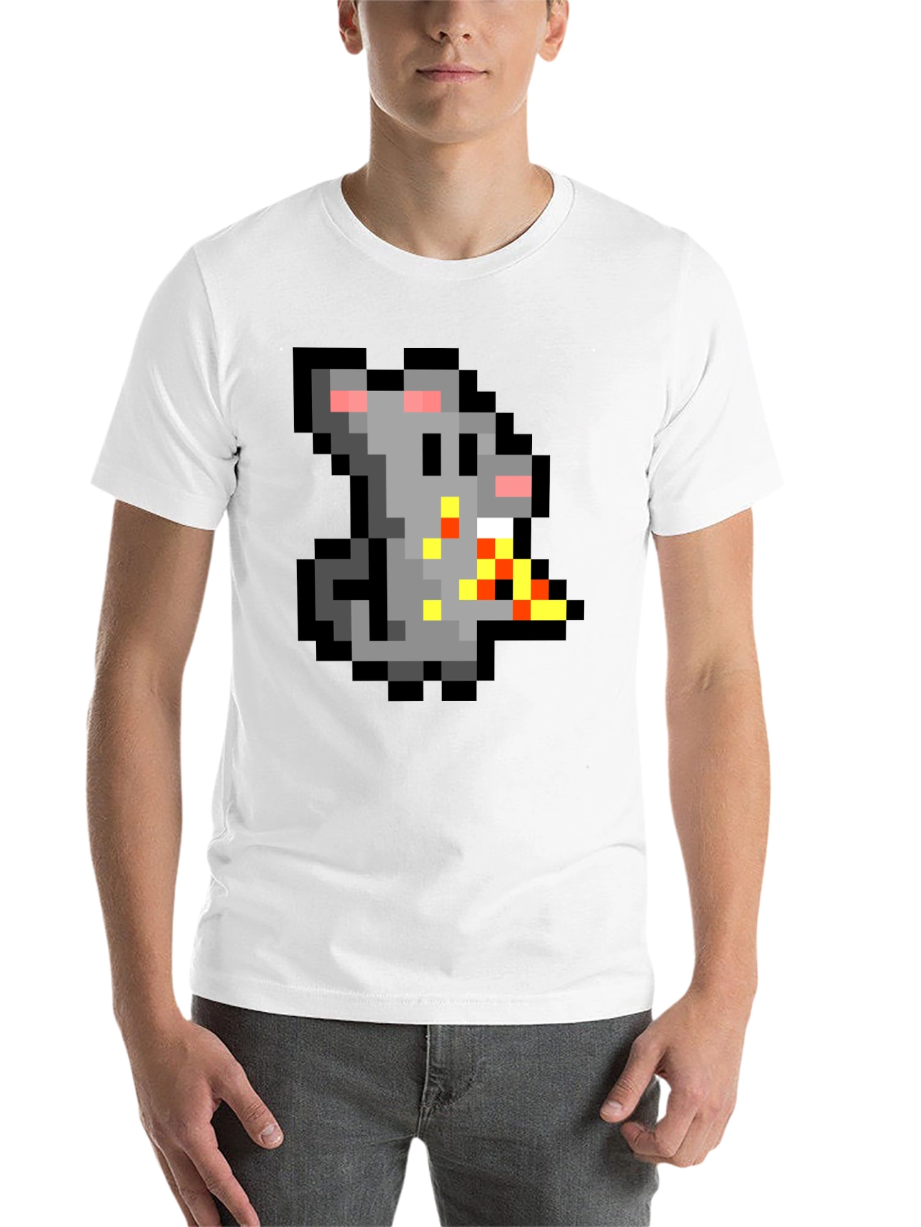 Black Pixel Rat Eating Pizza Graphic Tee view 14