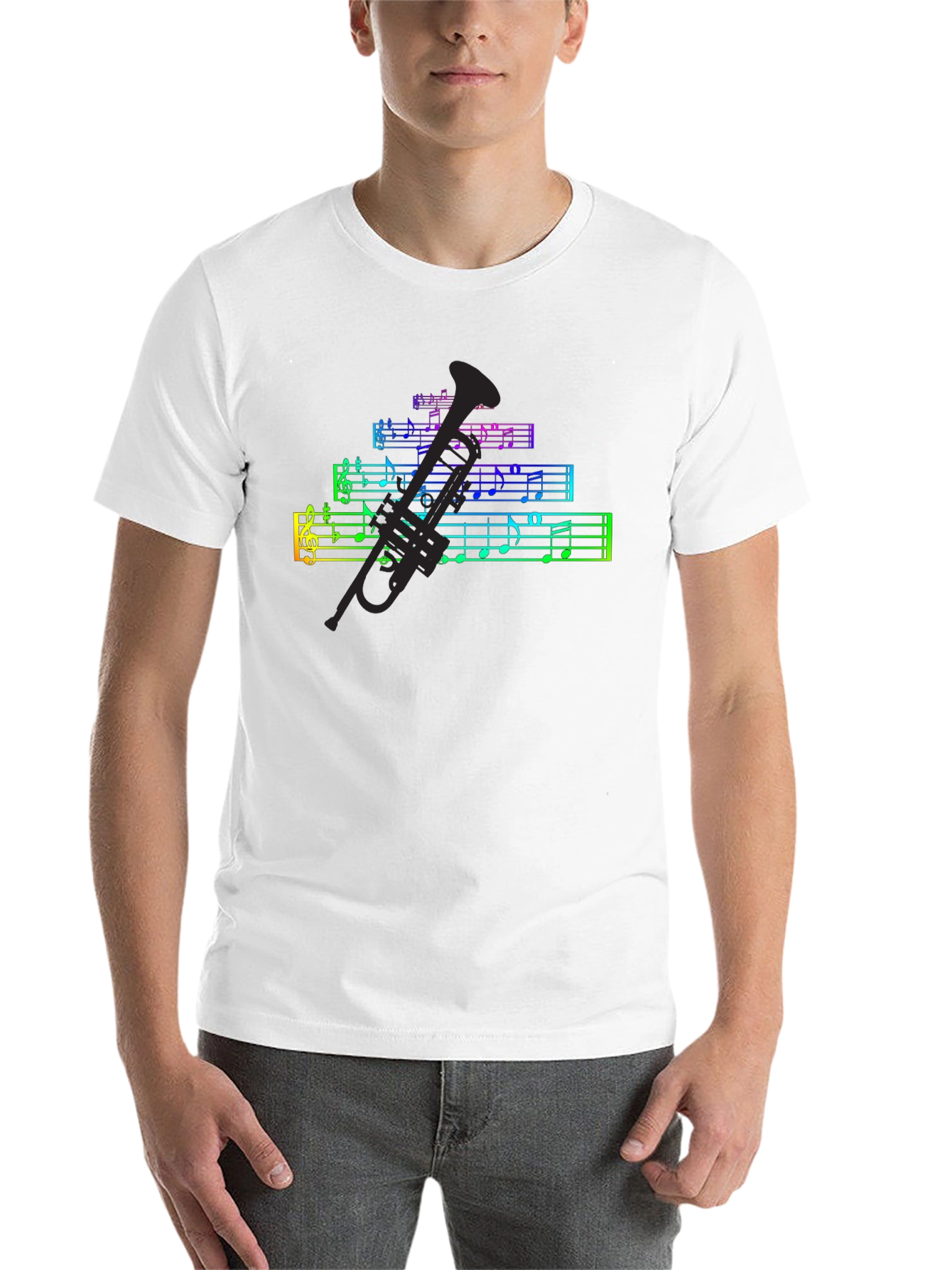 Black Rainbow Music Notes & Trumpet Black T-Shirt view 14
