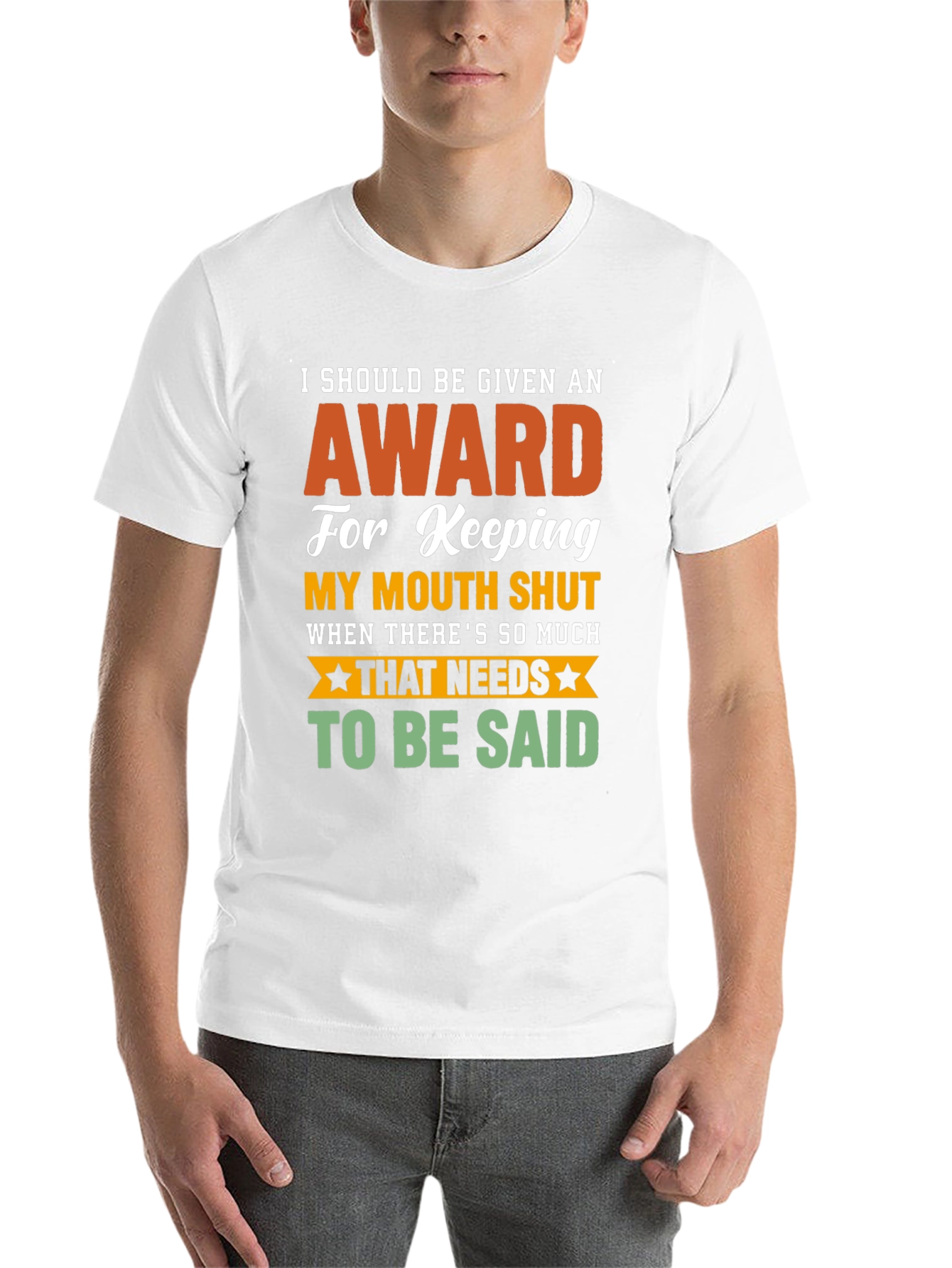 Funny Award Keeping Mouth Shut Graphic T-Shirt - 14