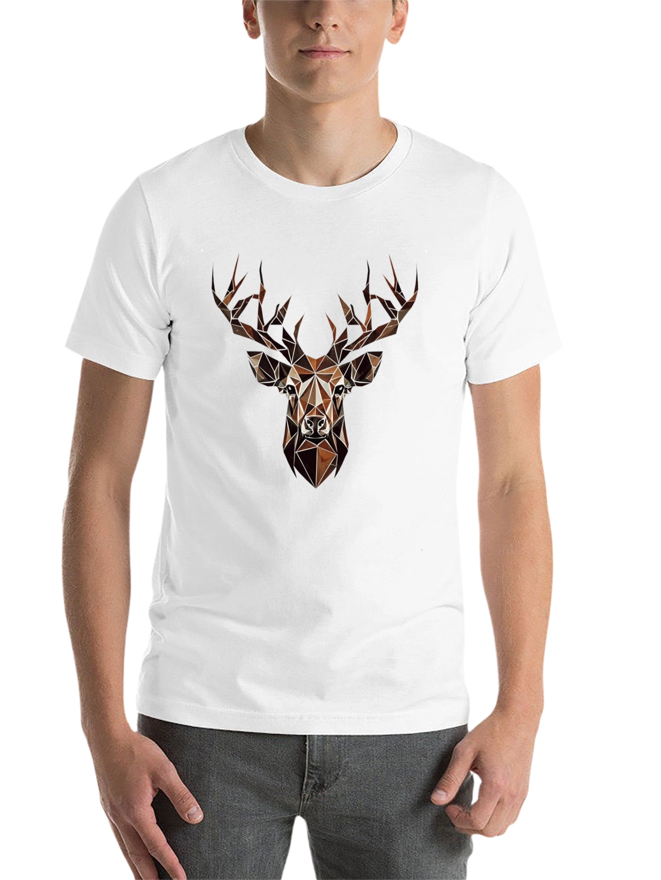 Black Geometric Deer Graphic Tee - Modern Animal Print Shirt view 14