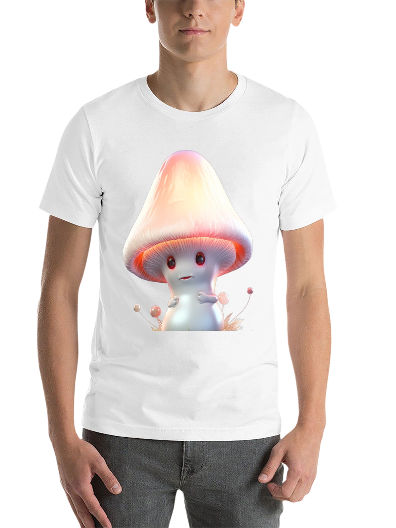 Black Cute Mushroom Graphic Tee - Unisex Black T-Shirt view 14