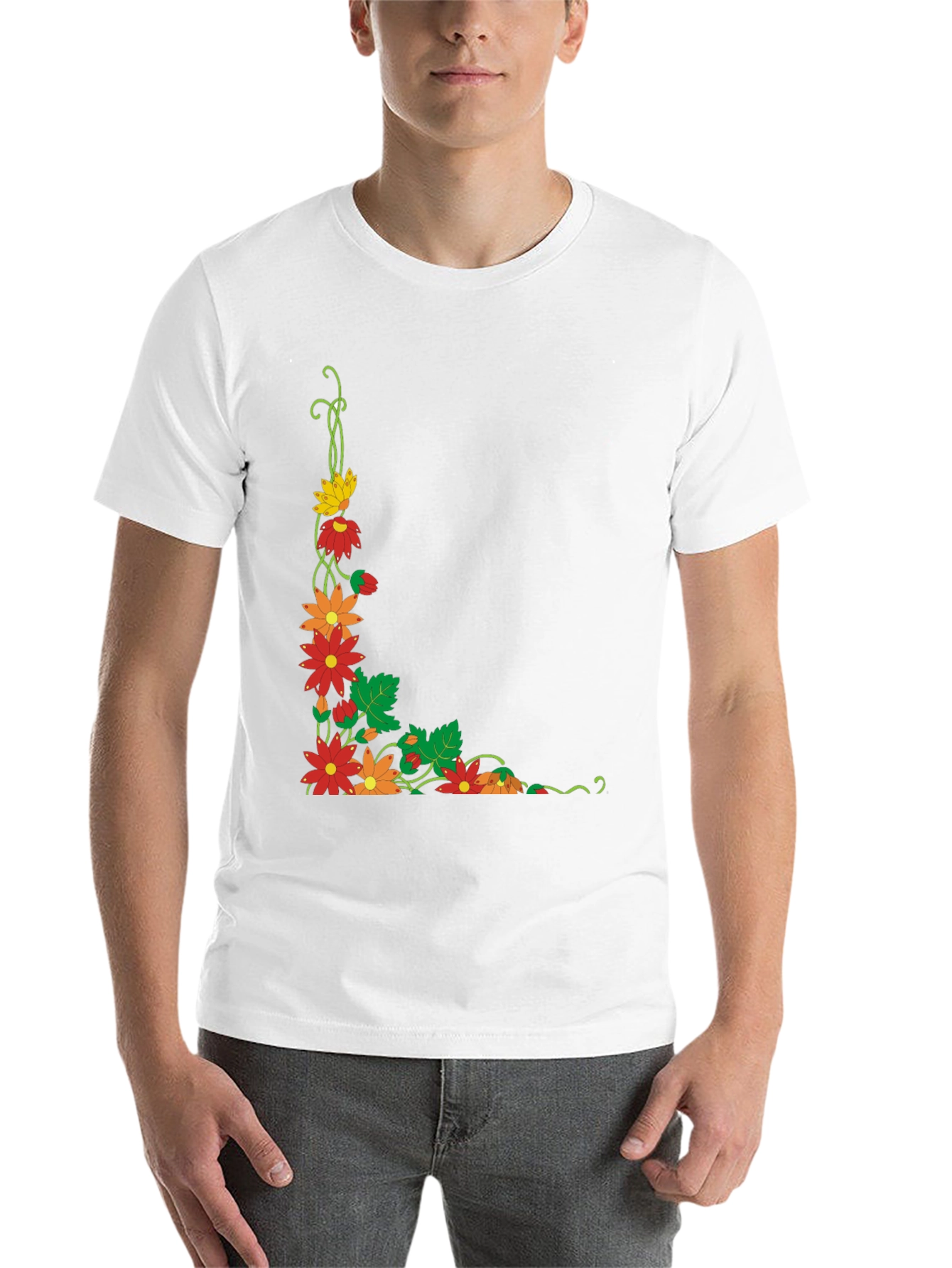 Black Floral Corner Design Black T-Shirt view 14
