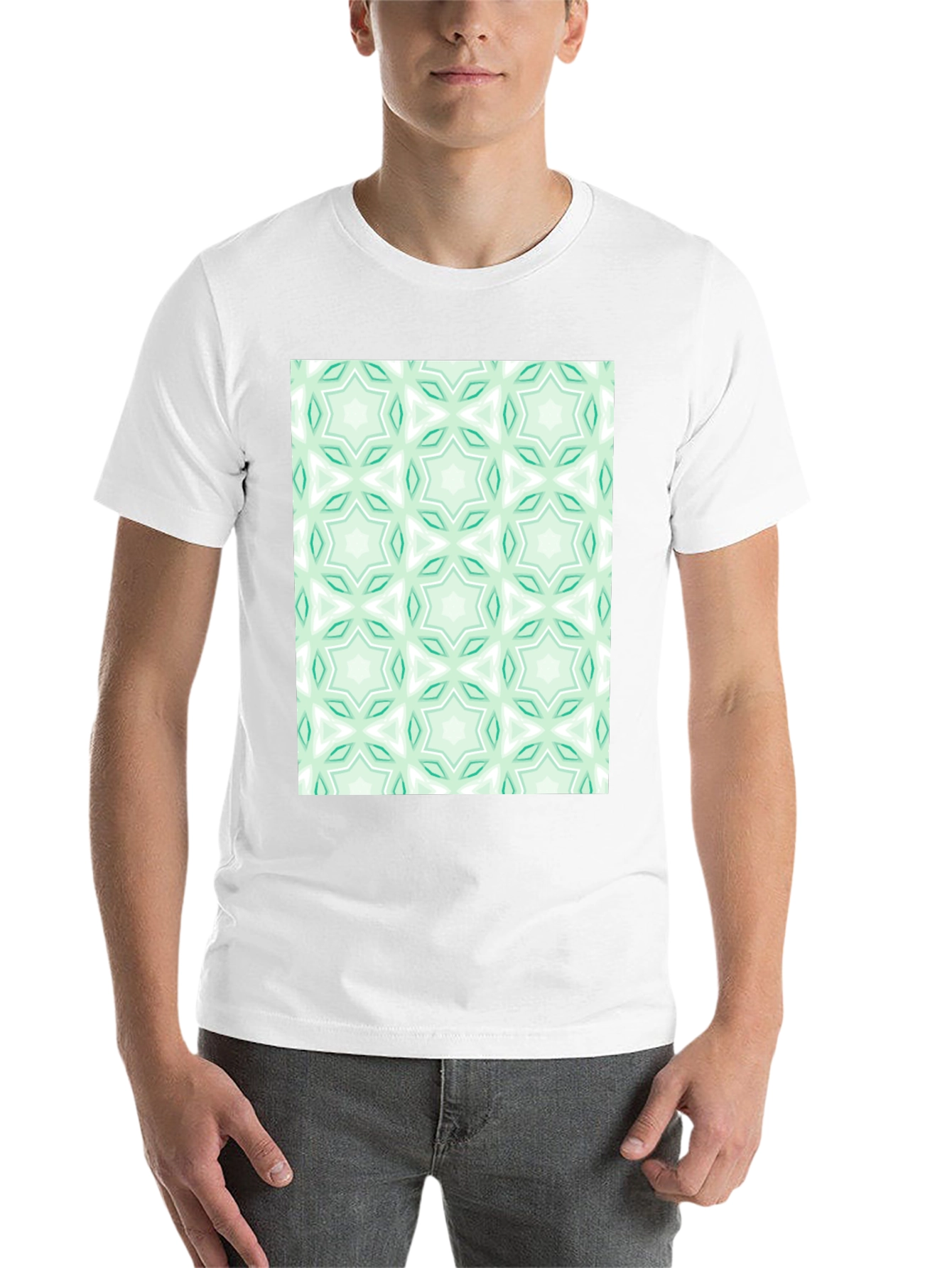 Black Kaleidoscope Pattern T-Shirt - Mint Green & White view 14