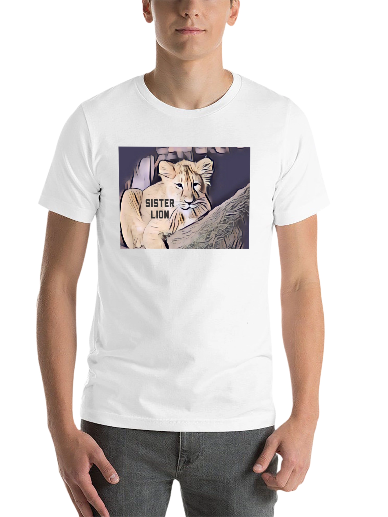 Black Sister Lion Graphic Tee - Black Cotton T-Shirt view 14