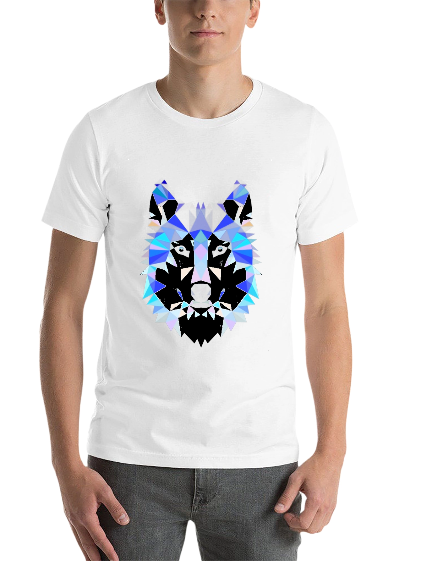 Black Geometric Wolf Print Black T-Shirt view 14