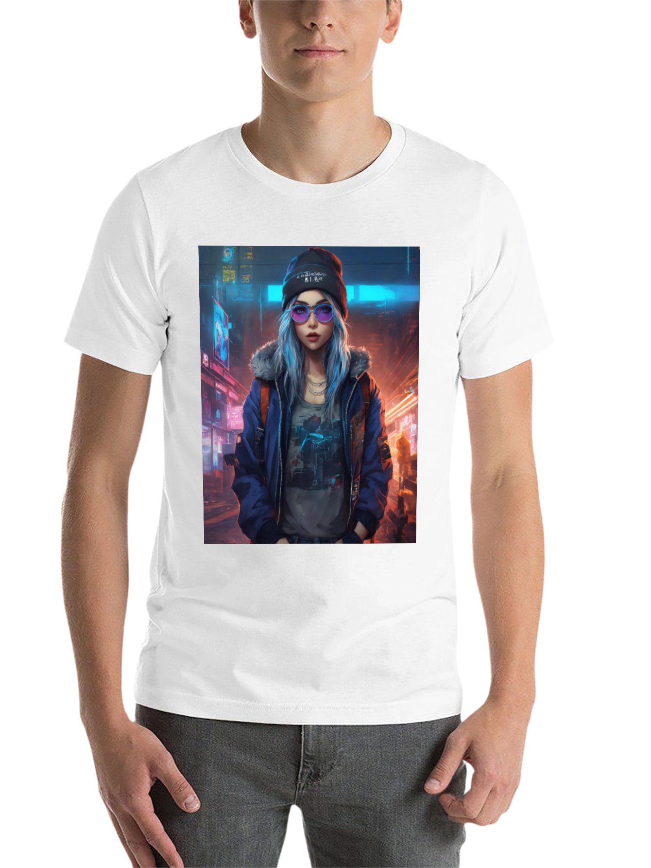 Black Cyberpunk Girl Graphic T-Shirt - Trendy Urban Style view 14