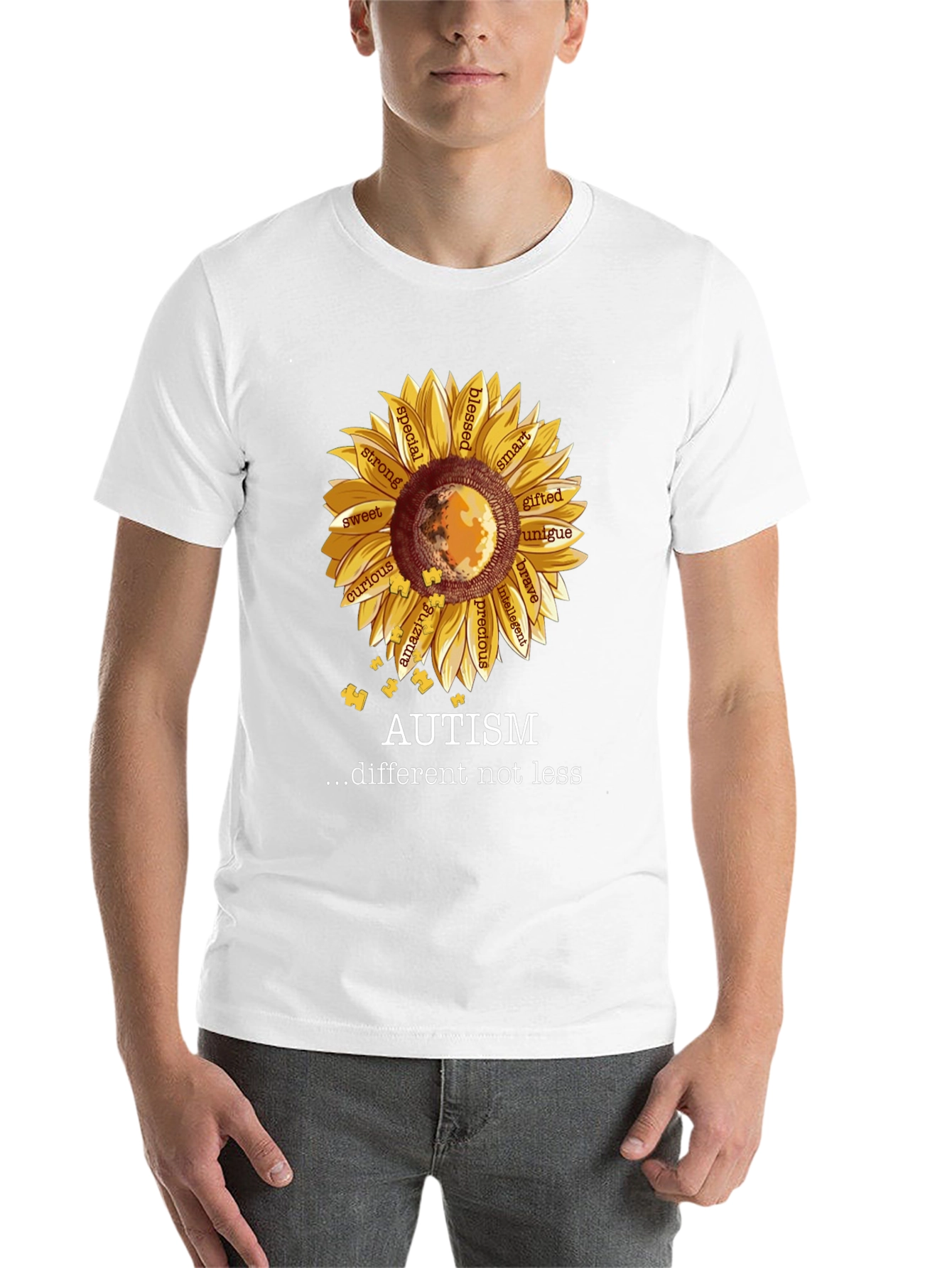 Black Autism Awareness Sunflower T-Shirt view 14