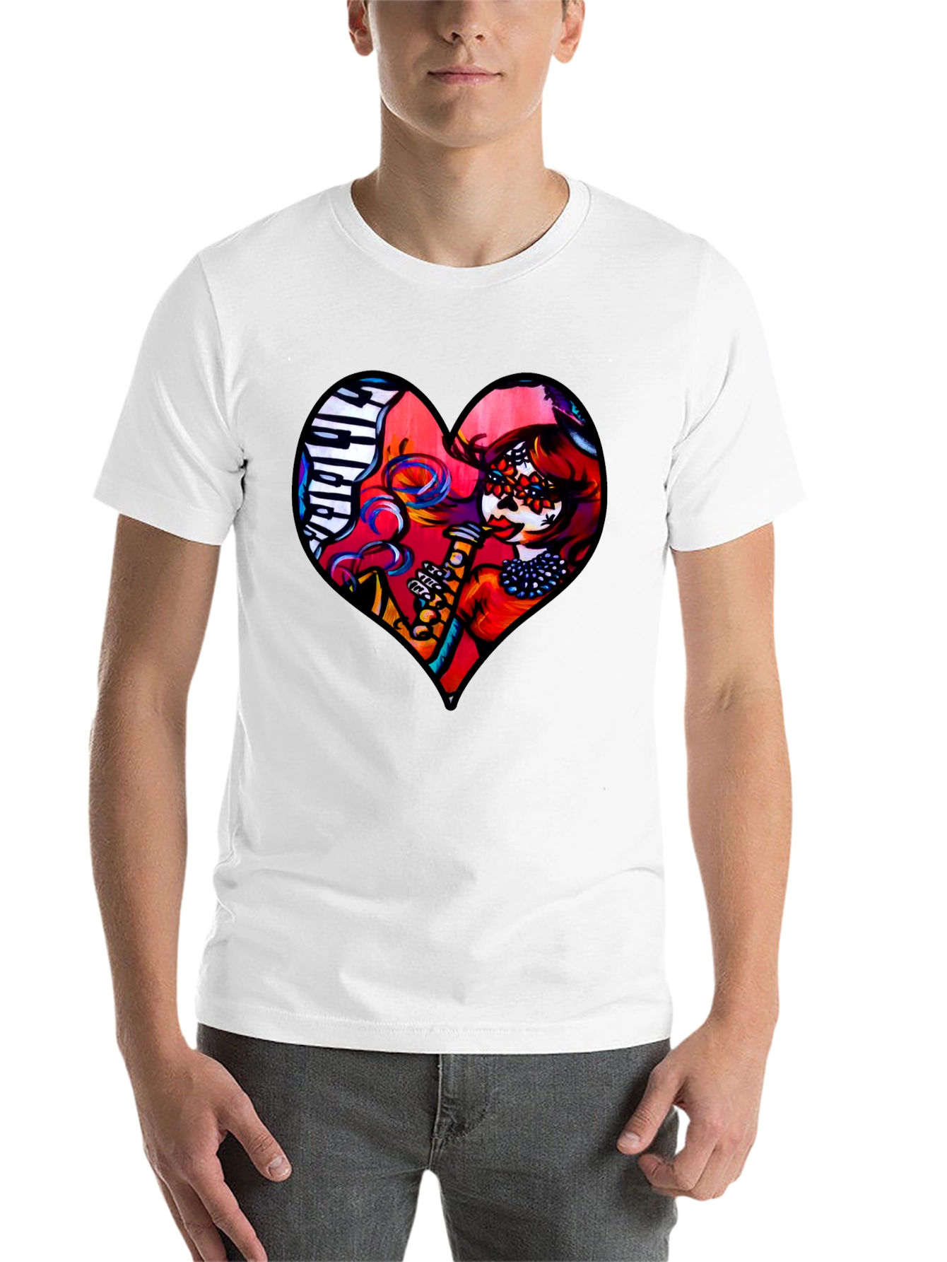 Black Heart Shaped Dia de Los Muertos T-Shirt view 14
