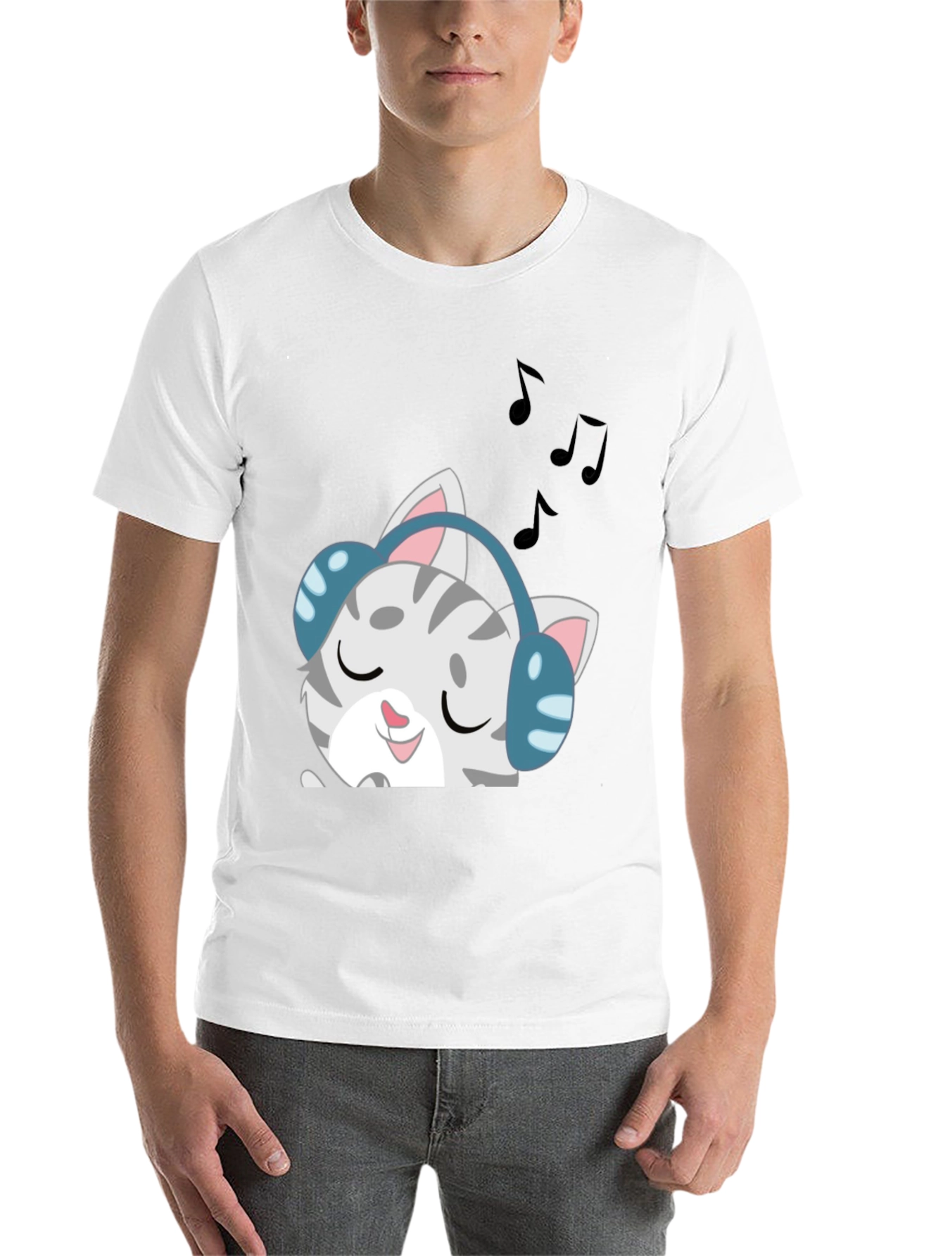 Black Cool Cat Headphones Graphic Tee - Black view 14