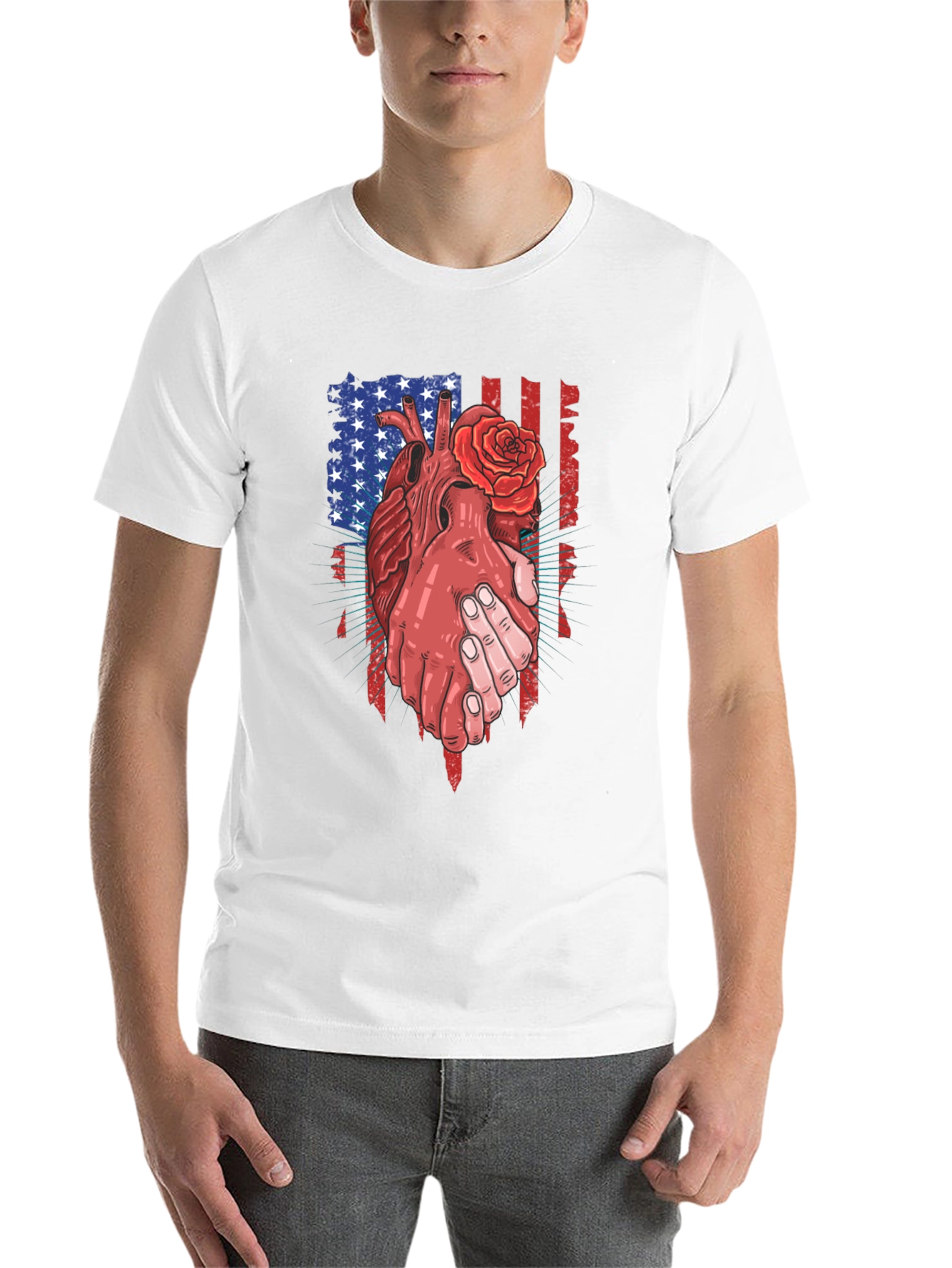Black Patriotic Heart & Rose Graphic T-Shirt view 14