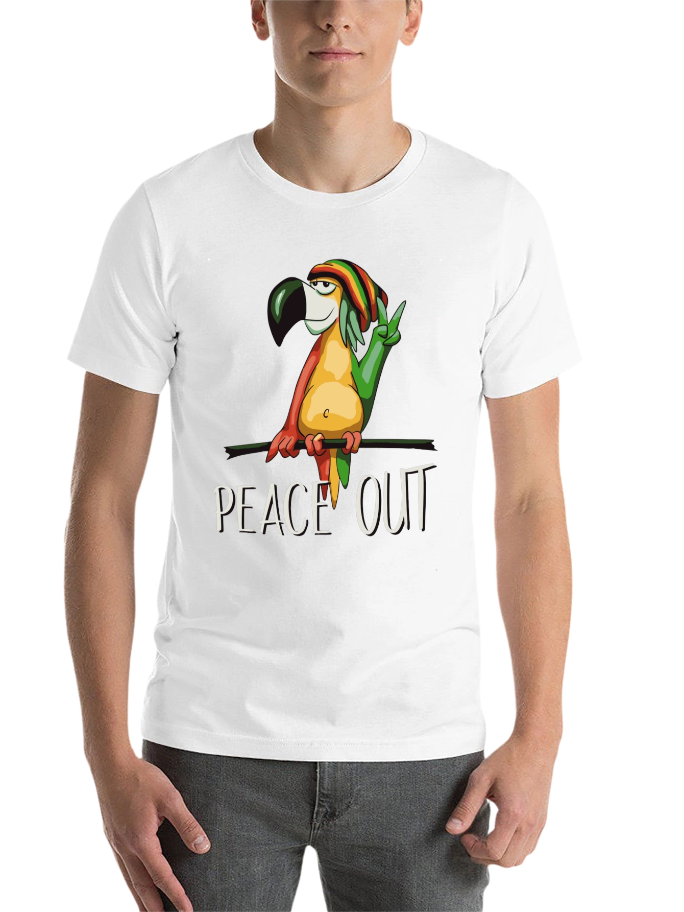 Black Peace Out Parrot Graphic T-Shirt view 14