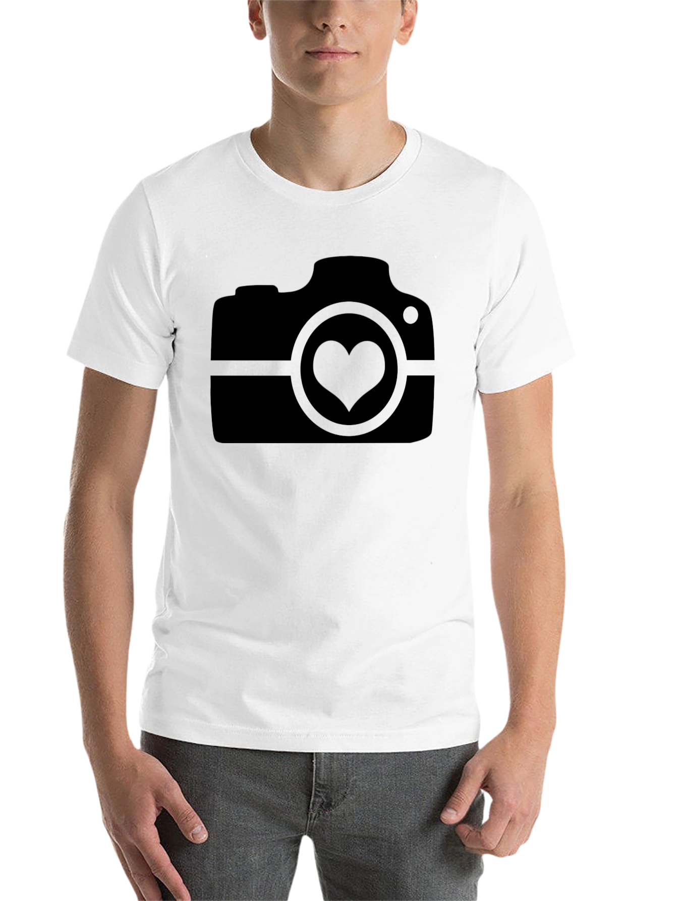 Black Heart Camera Graphic Tee - Black Crew Neck Cotton T-Shirt view 14