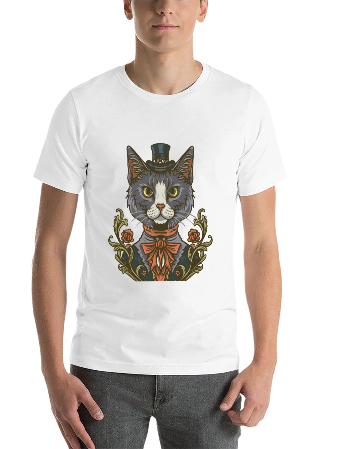 Black Dapper Cat Top Hat Graphic Tee view 14