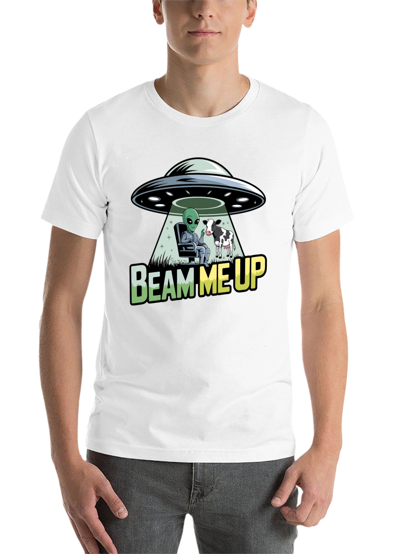 Black Beam Me Up Alien and Cow Graphic T-Shirt view 14