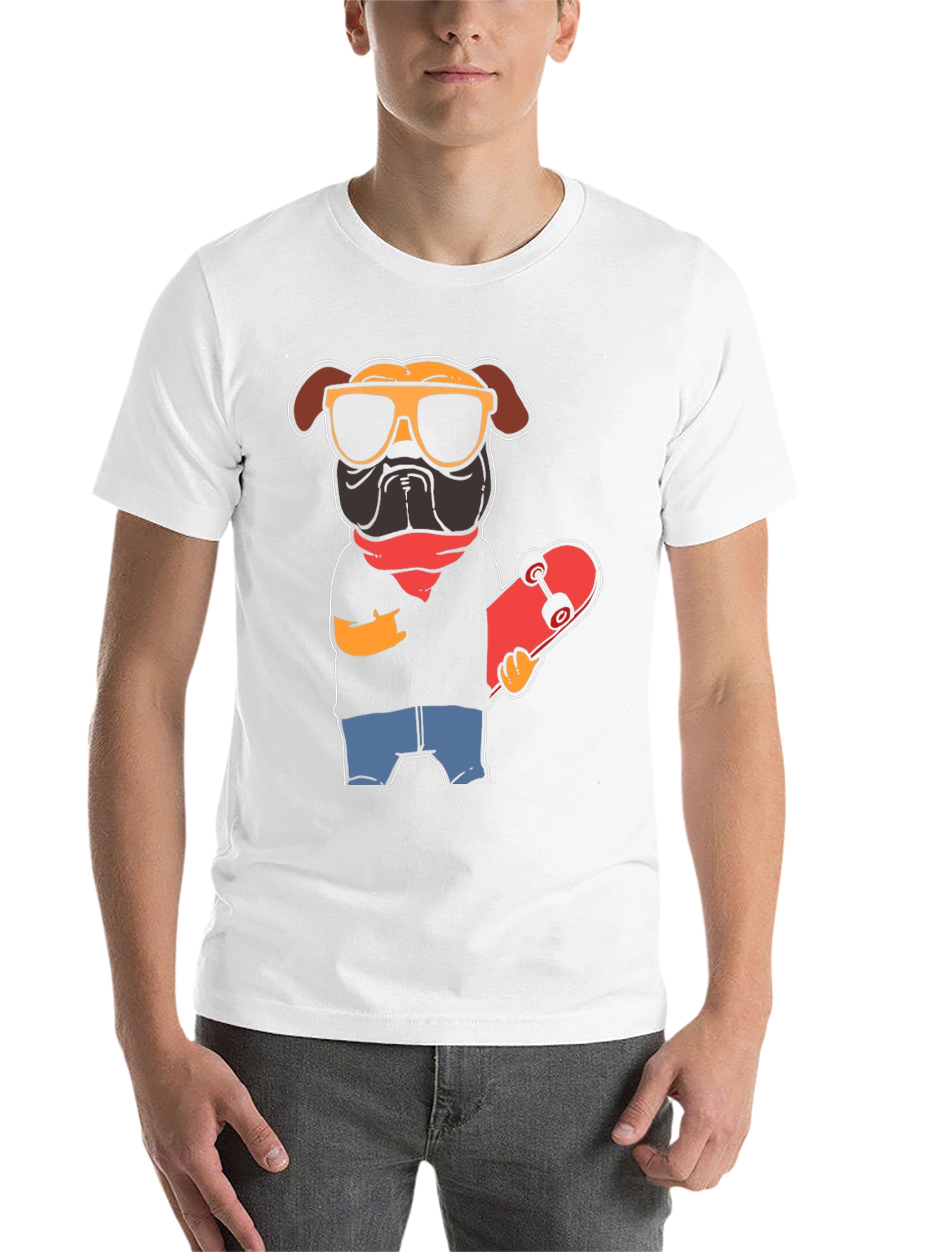 Black Cool Pug Skateboarder Graphic Tee view 14