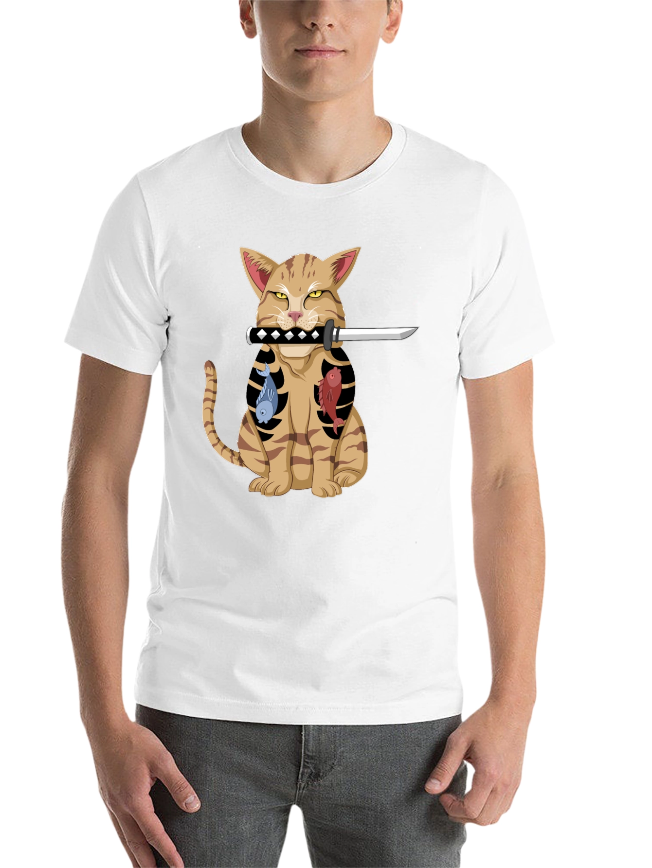 Black Cat Samurai T-Shirt - Funny Kitten with Sword Tee view 14
