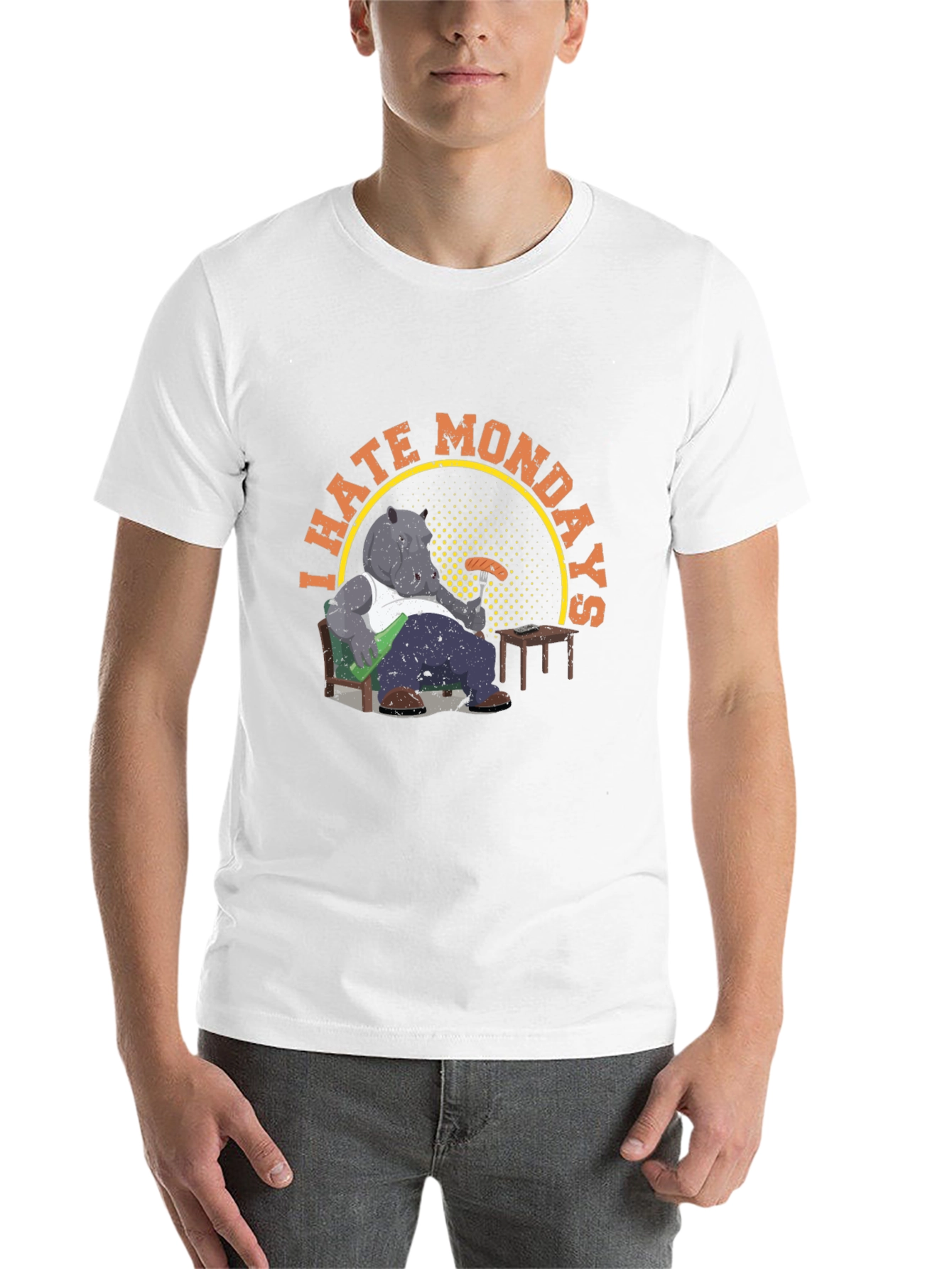 Black I Hate Mondays Graphic T-Shirt - Funny Cartoon Hippo Tee view 14