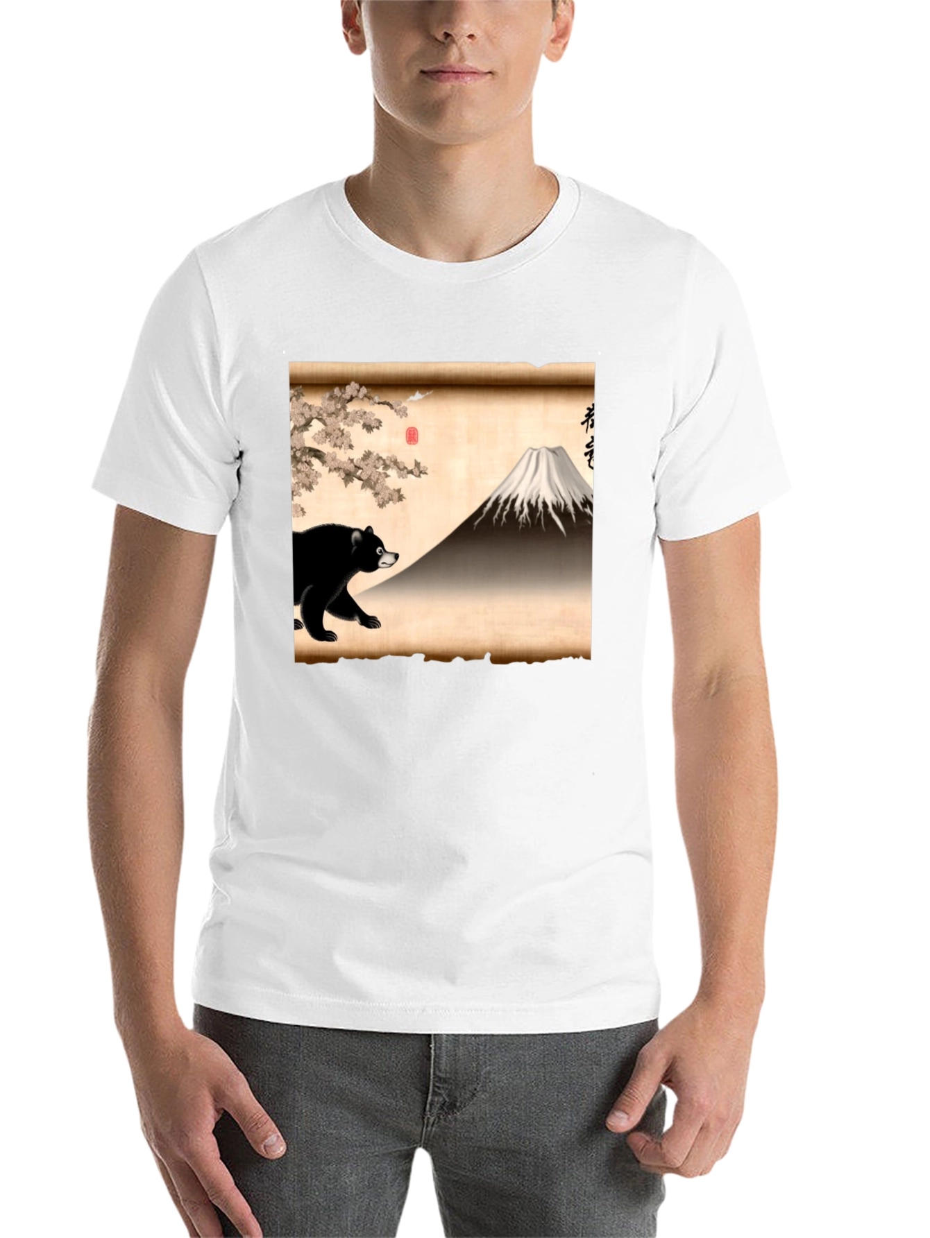 Black Bear & Mt. Fuji Graphic Tee - Japanese Art Shirt view 14