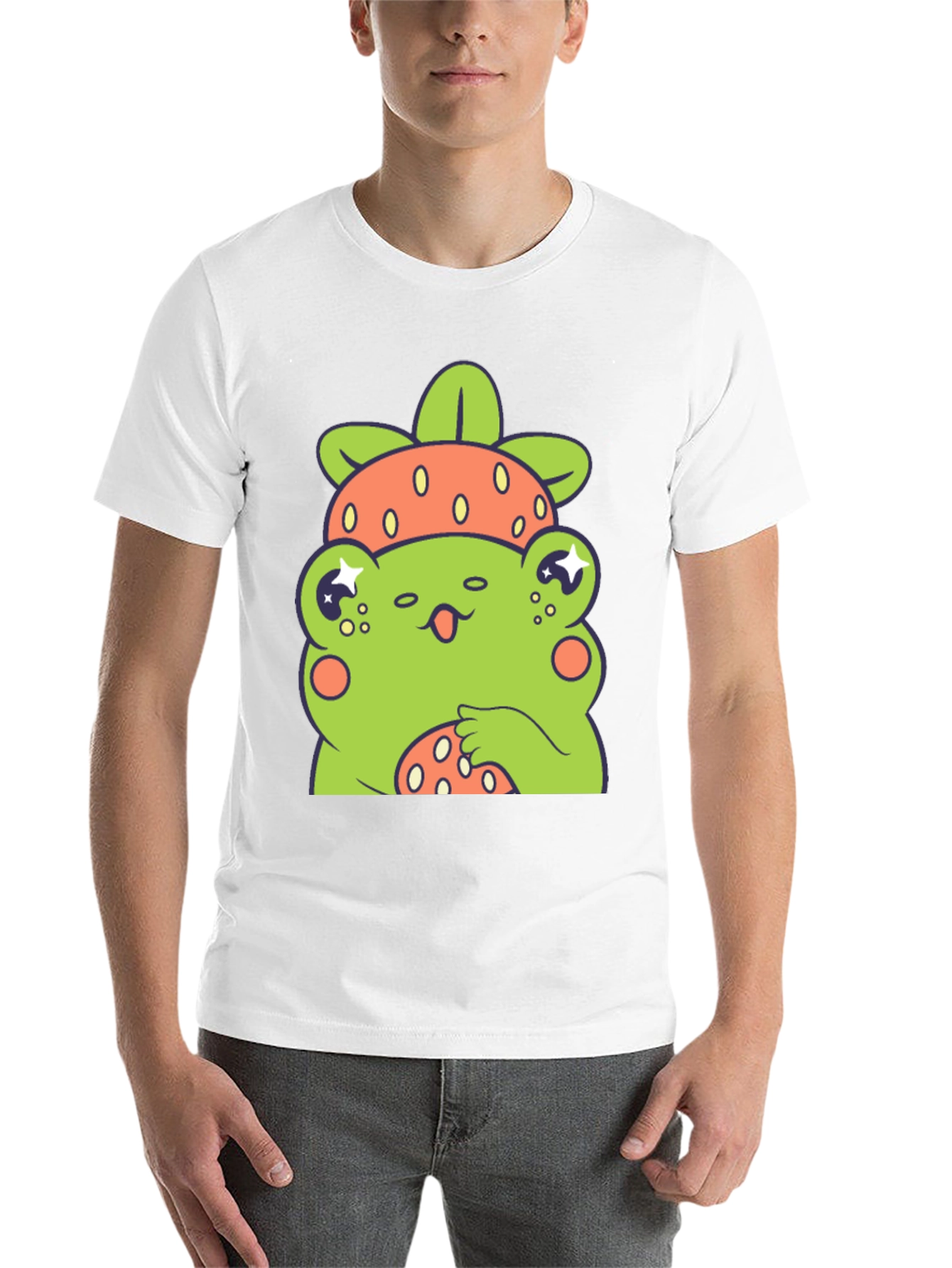 Black Frog Strawberry T-Shirt - Cute Cartoon Graphic Tee view 14