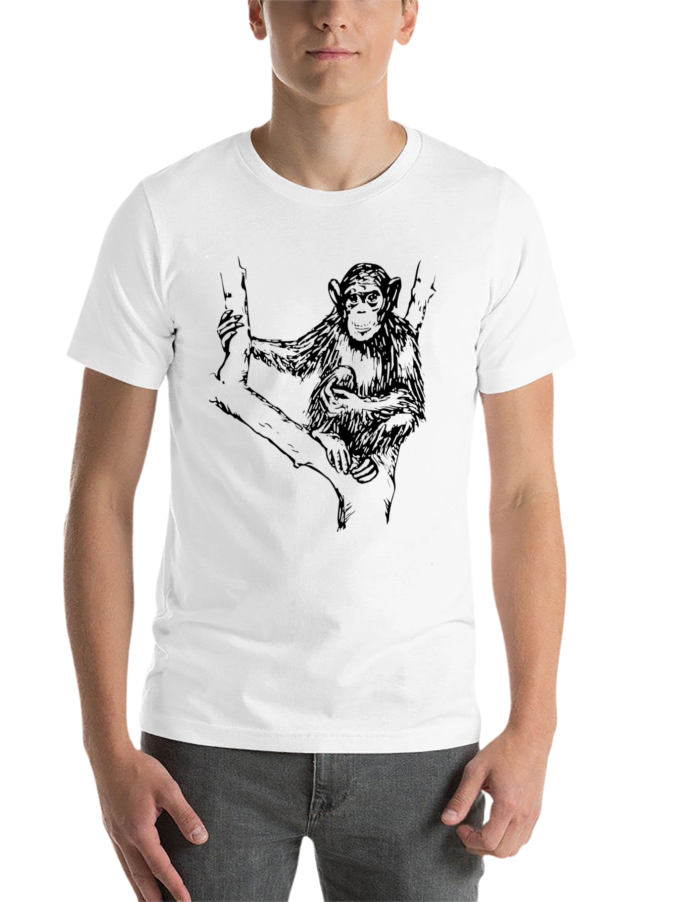 Black Chimpanzee Graphic Print Men's Black T-Shirt view 14