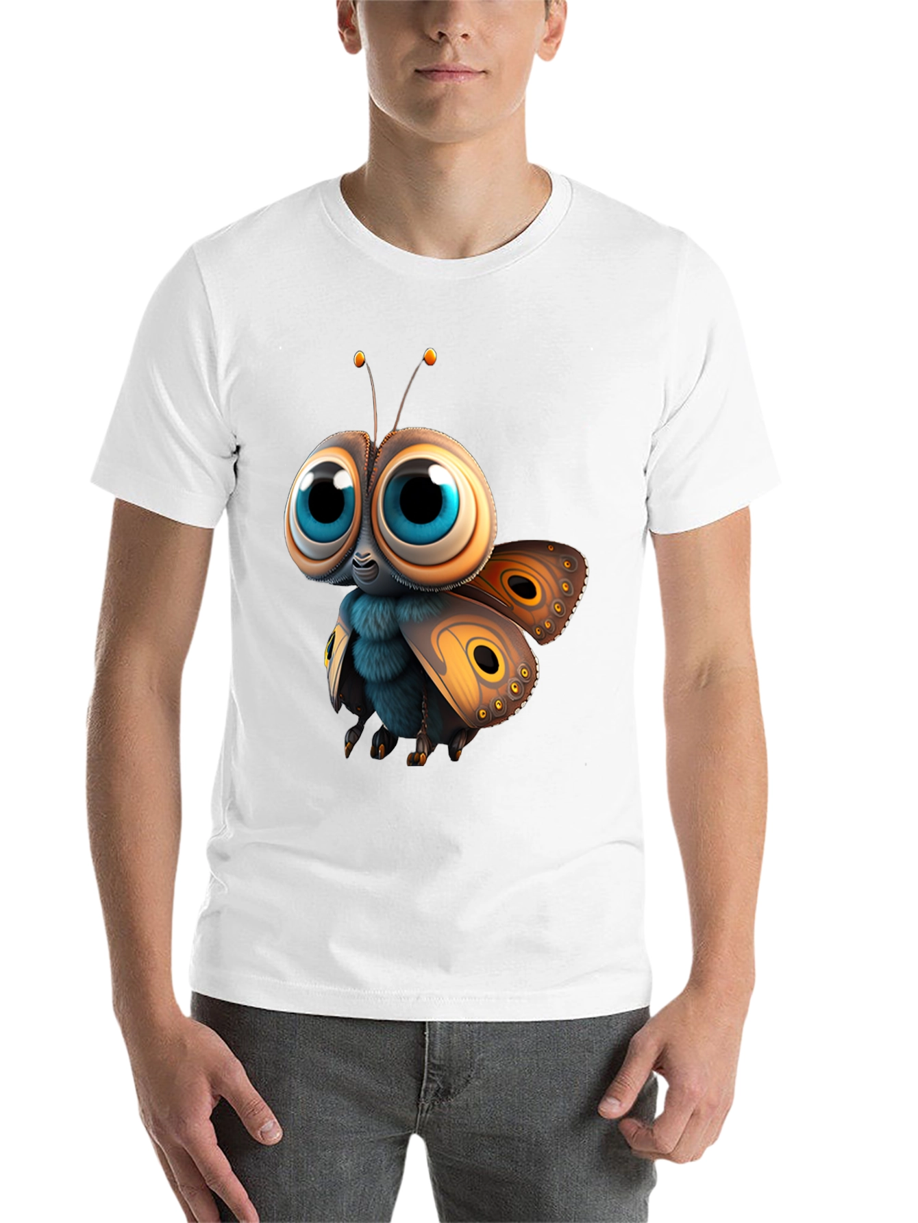 Black Cute Cartoon Moth Graphic Tee - Soft Cotton view 14