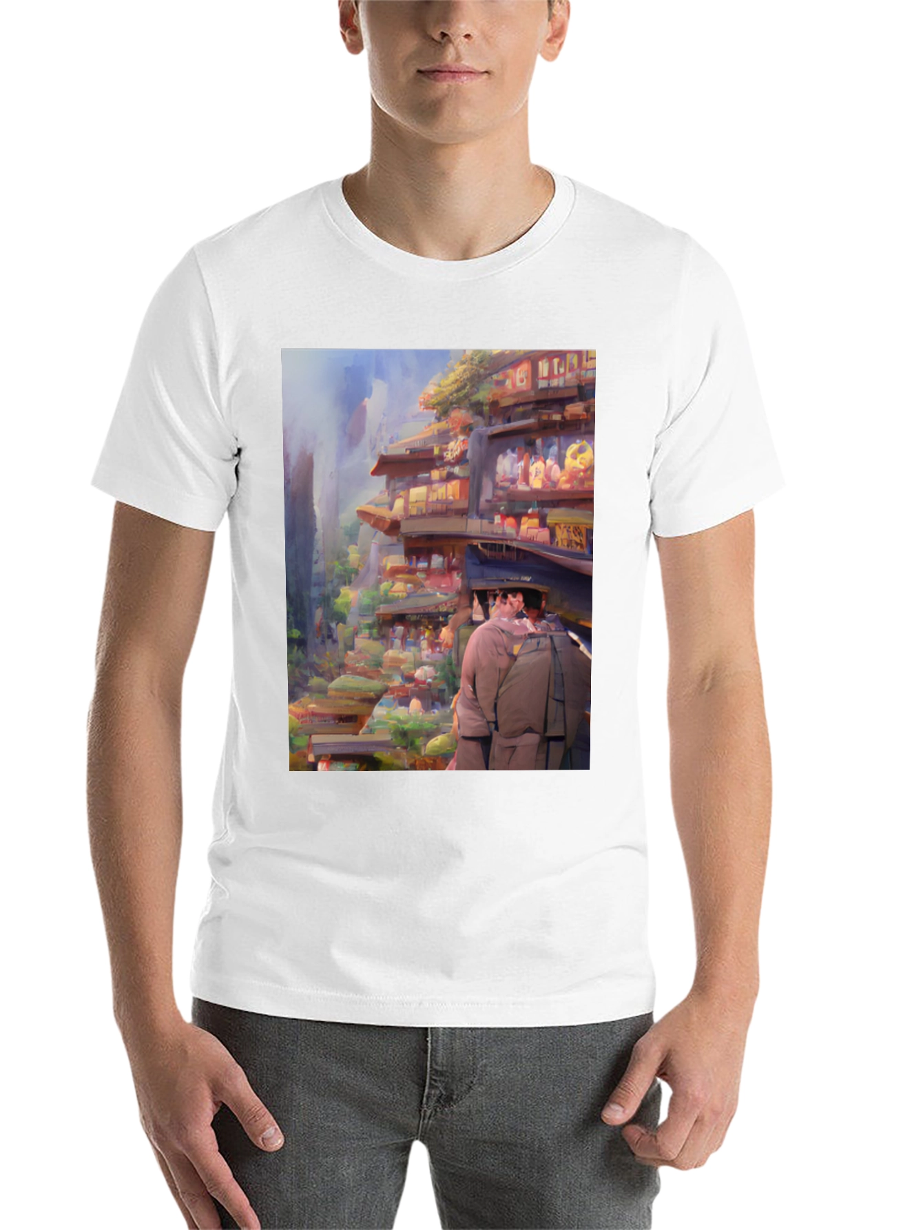 Artistic Landscape Print Black Tee - 14