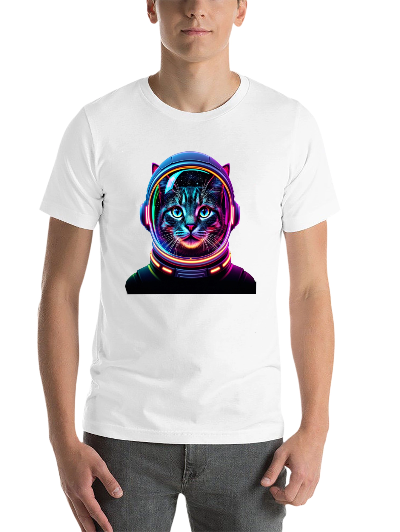 Black Cosmic Cat T-Shirt - Astronaut Feline Design view 14