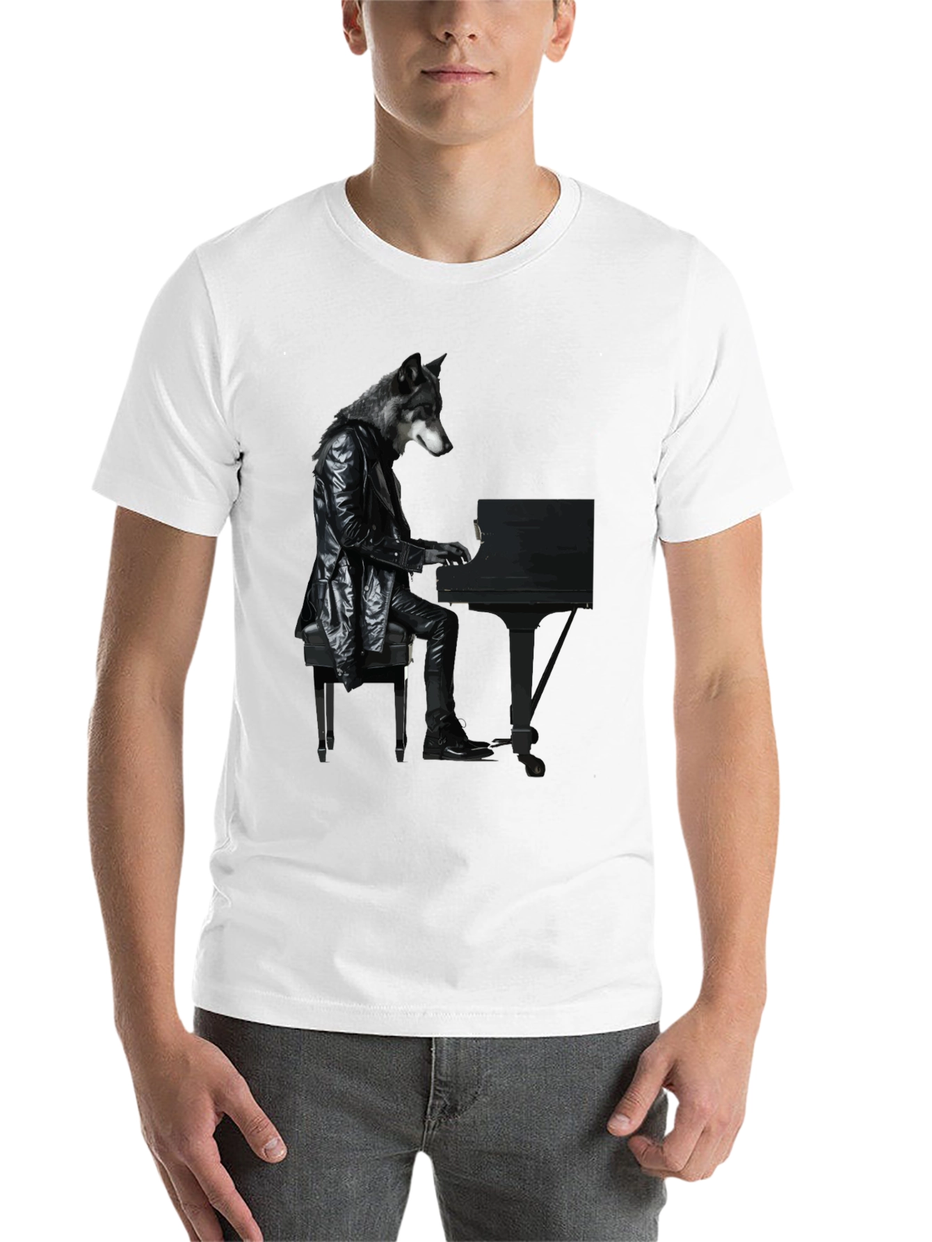 Black Wolf Pianist Graphic Tee - Unique Animal Design view 14