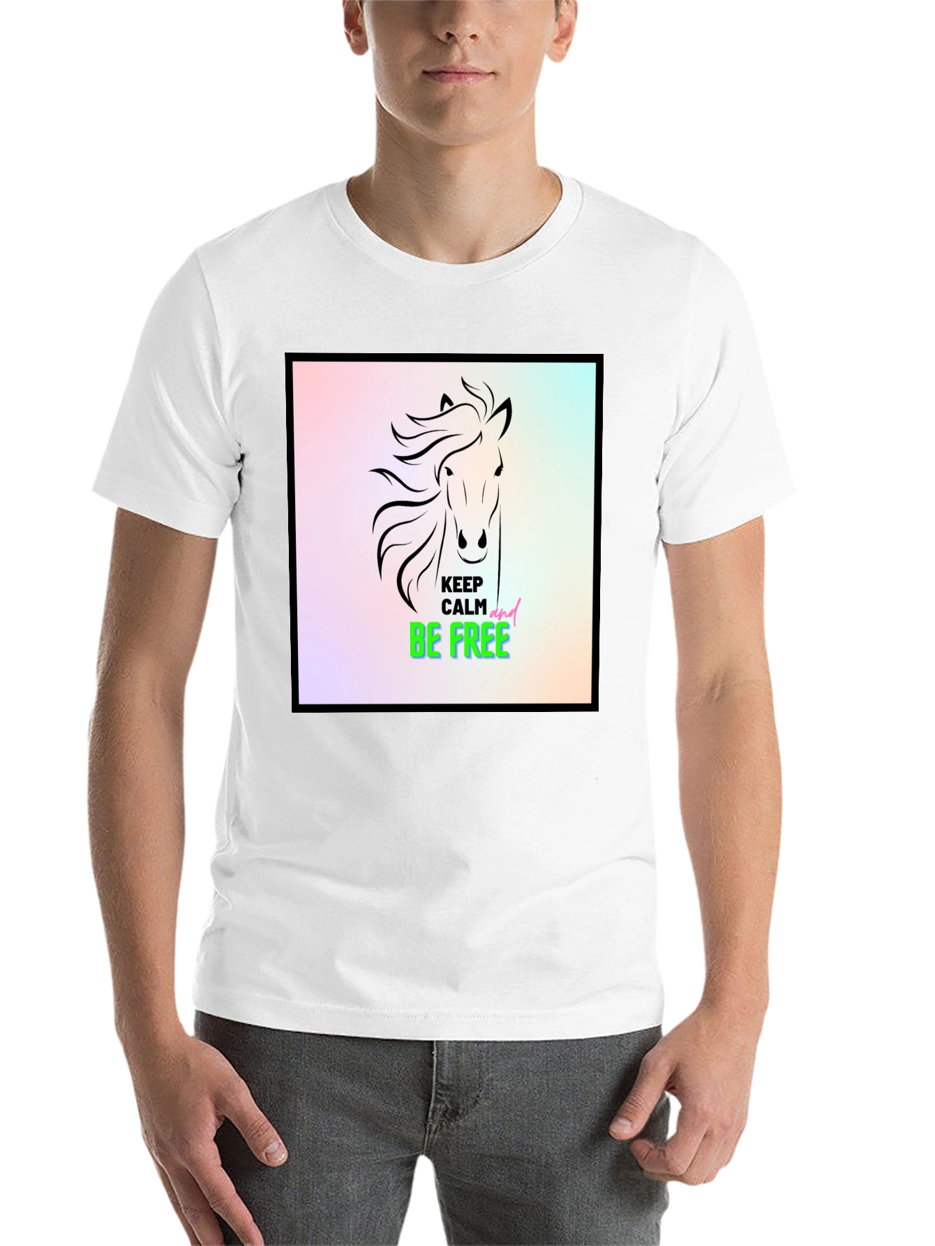 Black Keep Calm & Be Free Horse Graphic Tee view 14