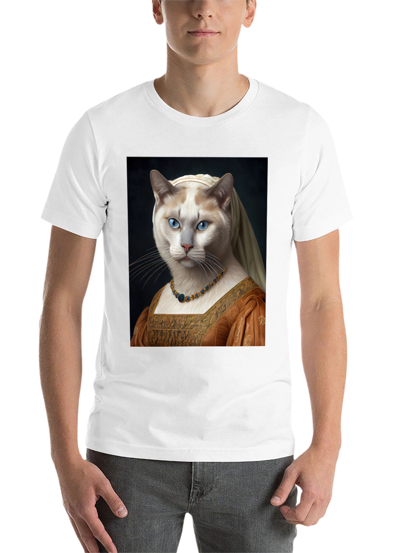 Black Cat Renaissance Portrait T-Shirt - Unique Art Tee view 14