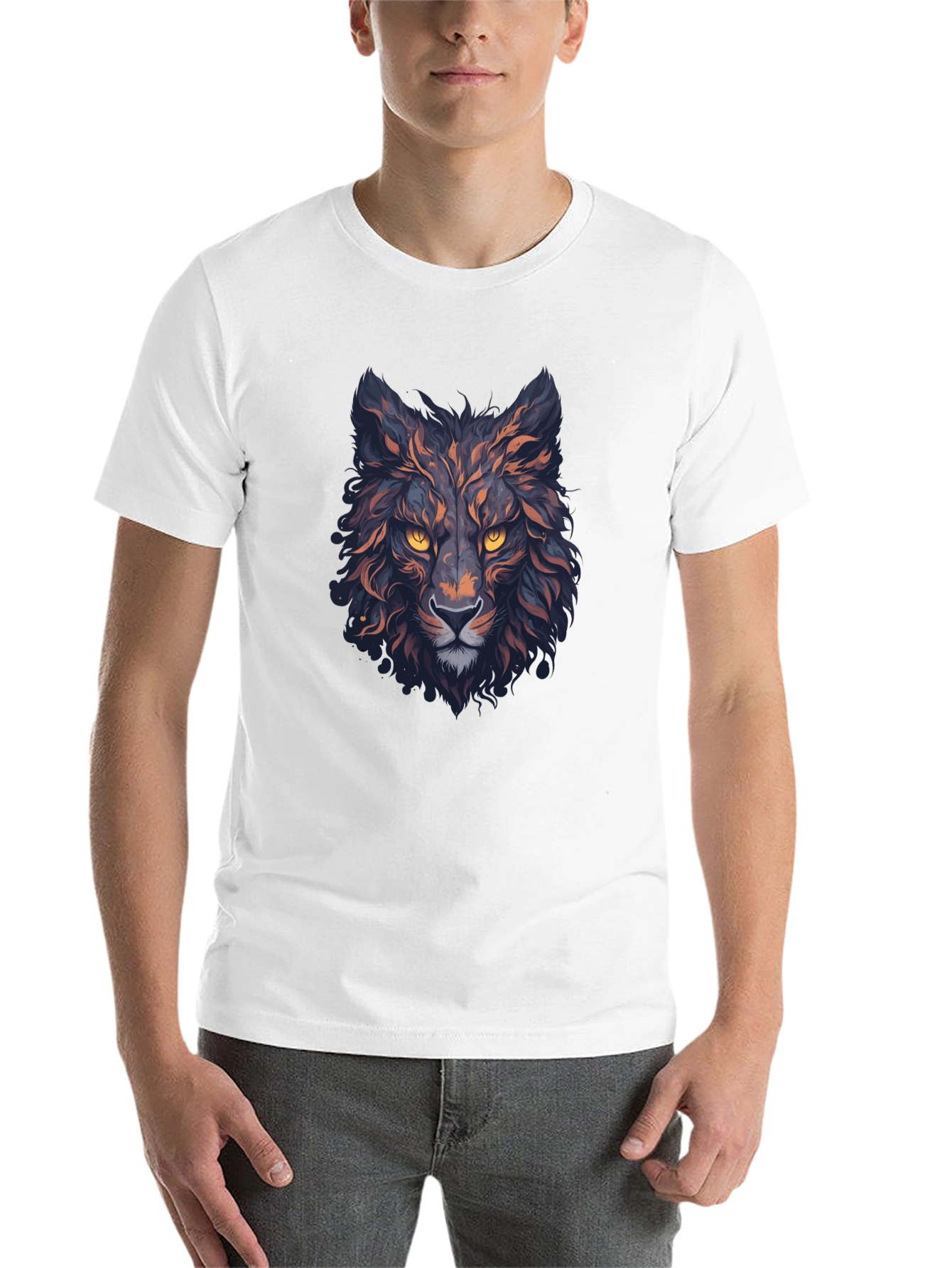 Black Men's Black Wolf Graphic T-Shirt view 14