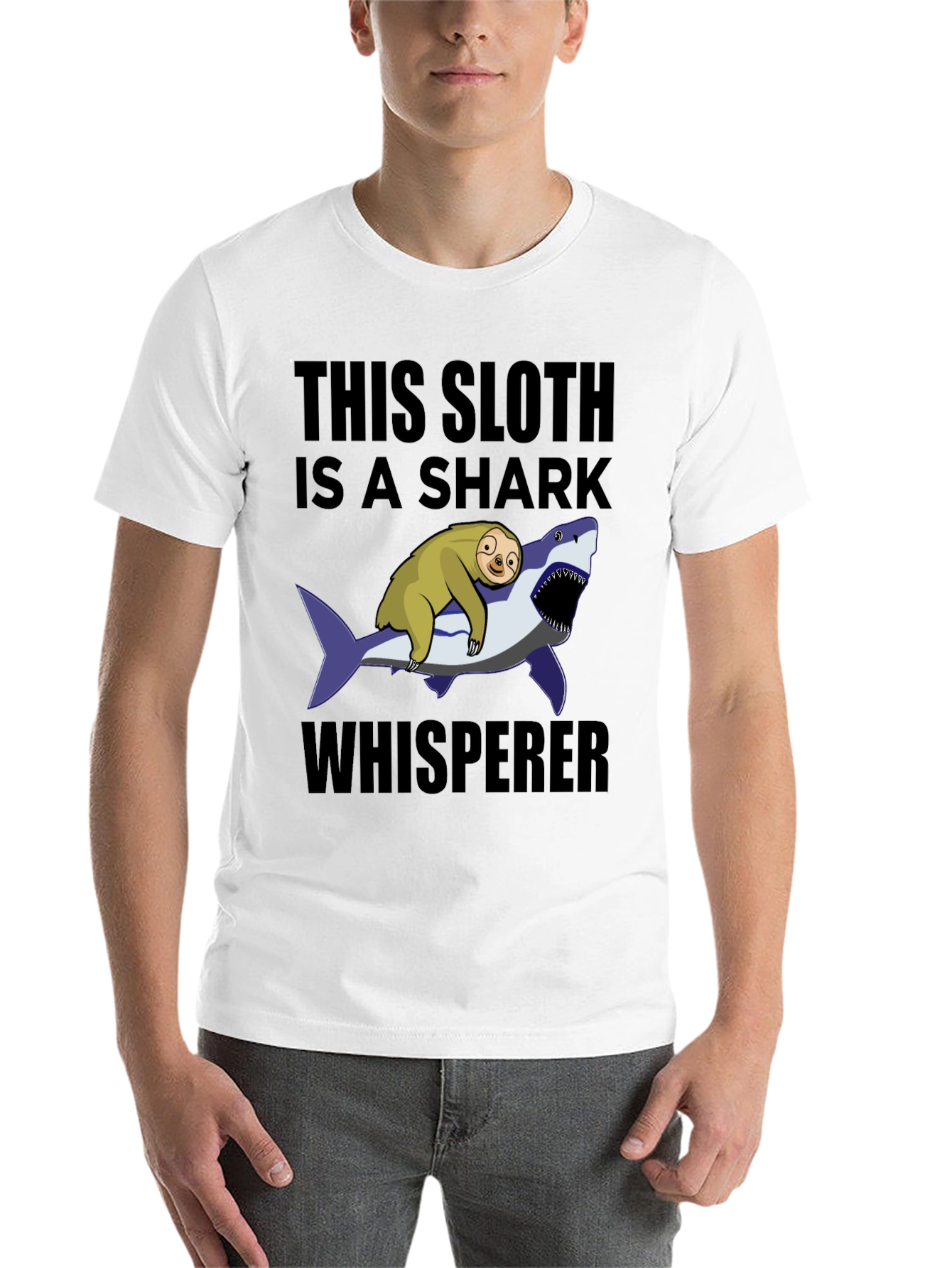 Black Sloth Shark Whisperer T-Shirt - Funny Graphic Tee view 14