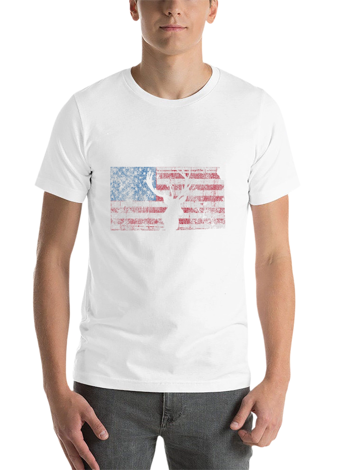Black American Flag Deer Silhouette Graphic Tee - Patriotic Style view 14