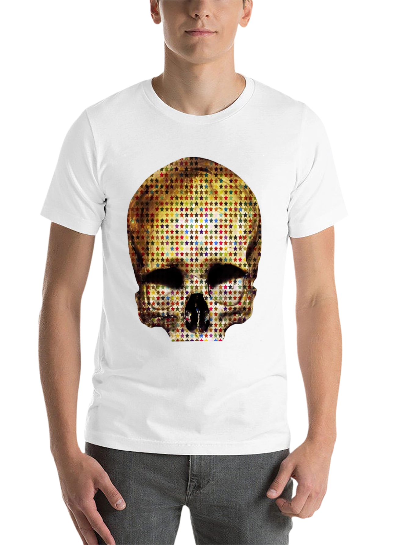 Black Skull Star Pattern Graphic Tee - Black view 14