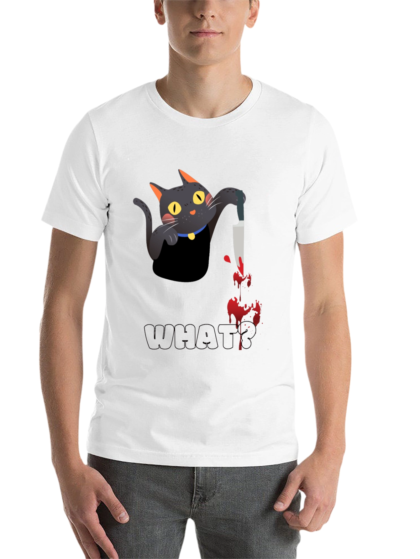 Black Cat With Knife Black T-Shirt - What? view 14