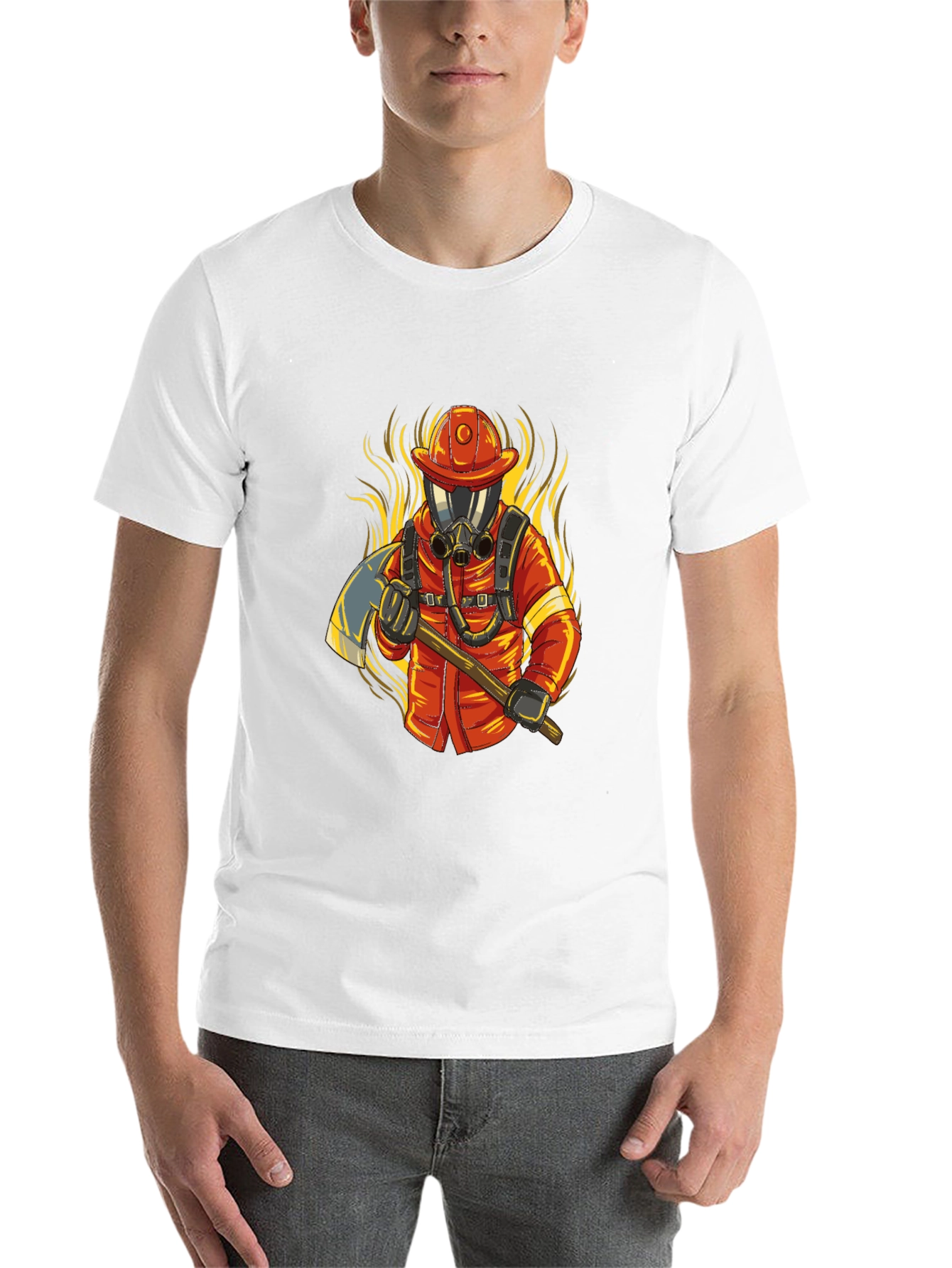 Black Firefighter Graphic Tee - Axe & Flames Design view 14