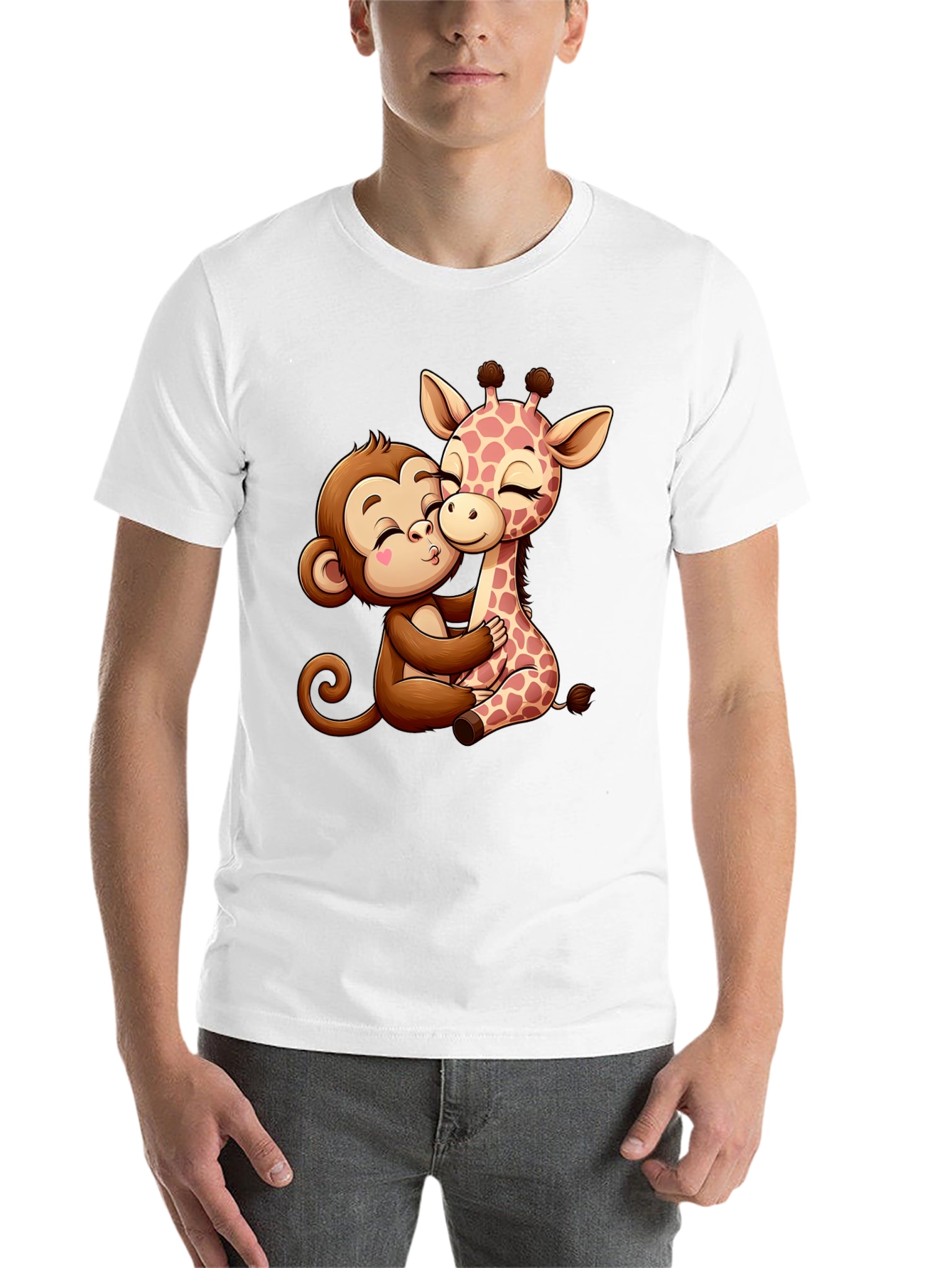 Black Monkey and Giraffe Hug Graphic Tee view 14