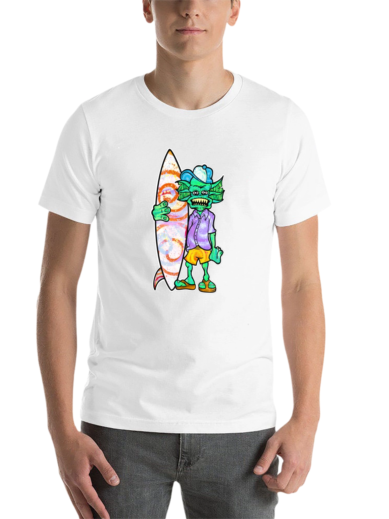 Black Cool Surfer Monster Graphic T-Shirt view 14