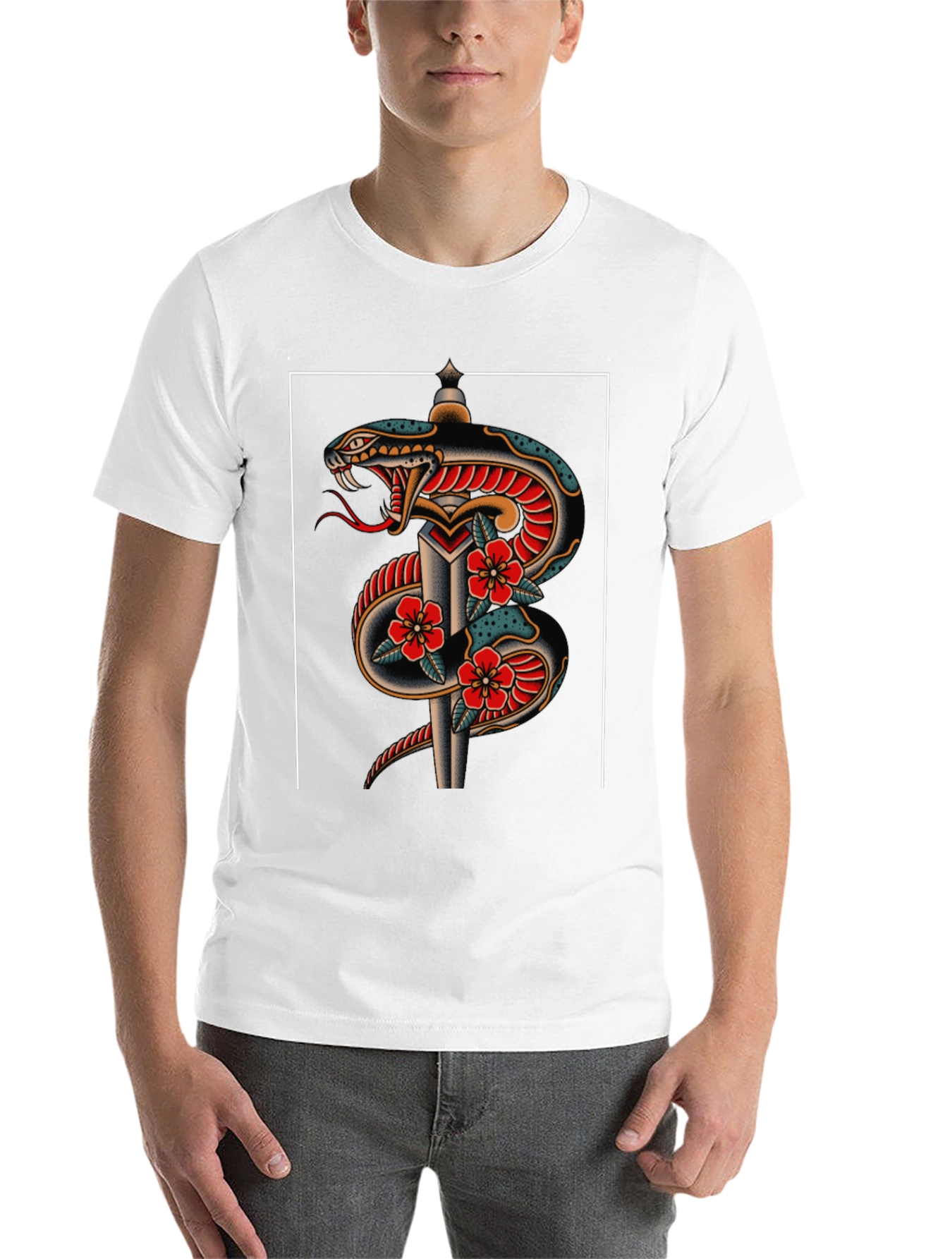Black Snake & Dagger Graphic Tee - Classic Tattoo Style view 14