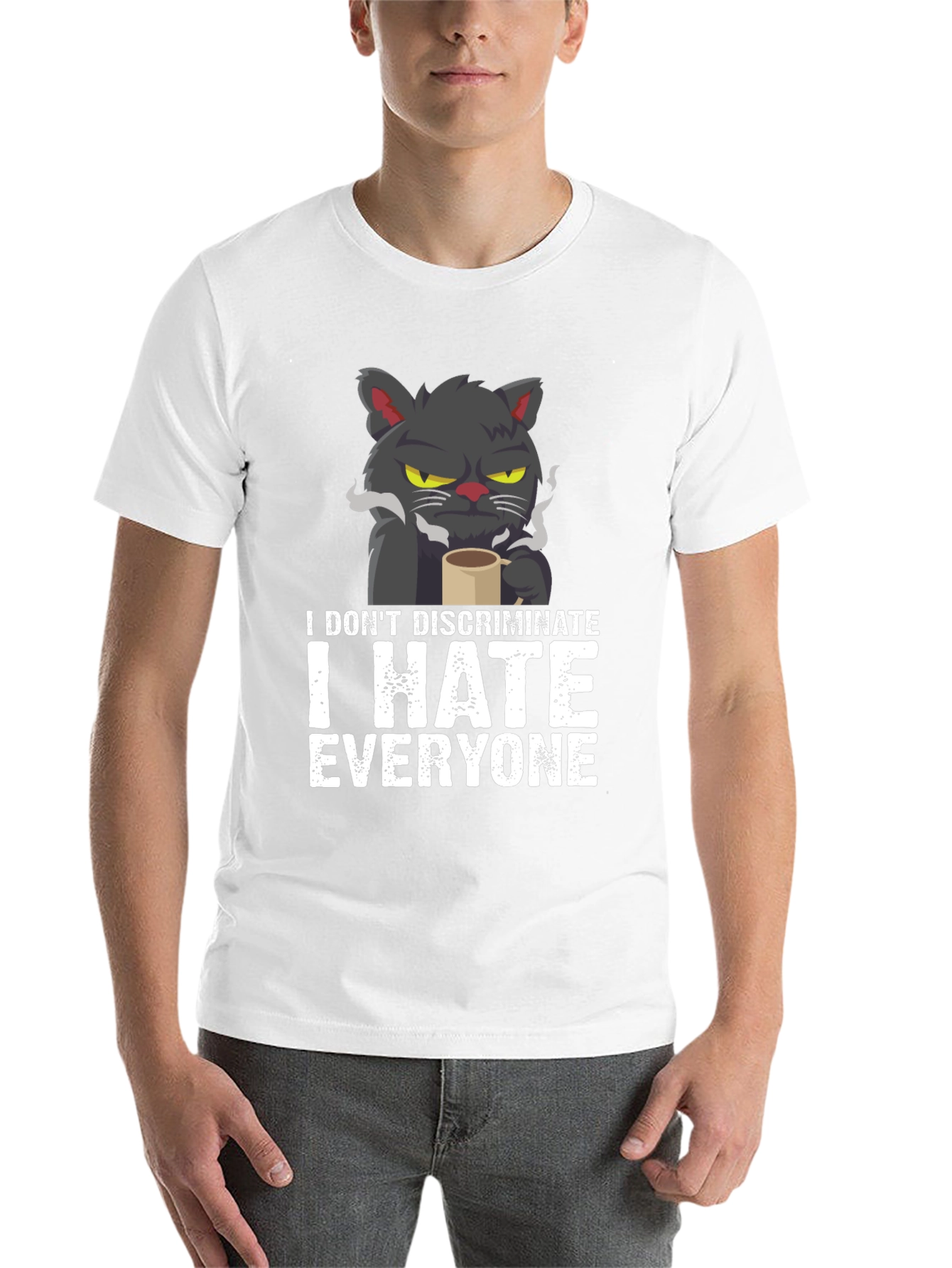Black I Hate Everyone Cat T-Shirt view 14