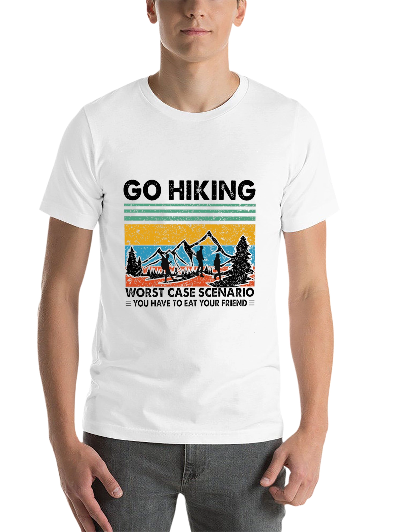 Black Go Hiking T-Shirt: Worst Case Scenario Funny Tee view 14