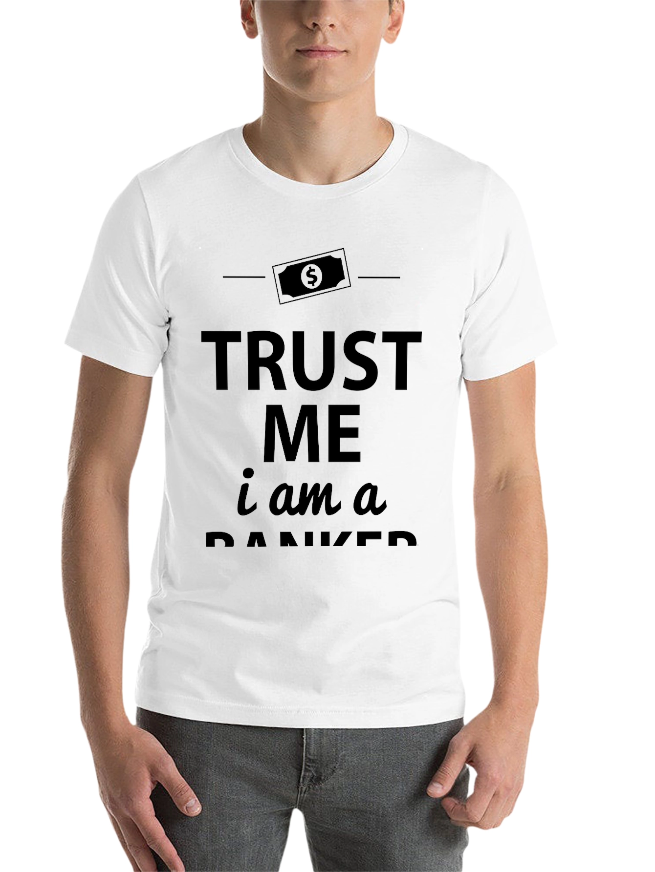 Black Trust Me Banker T-Shirt - Black Short Sleeve Crew Neck view 14