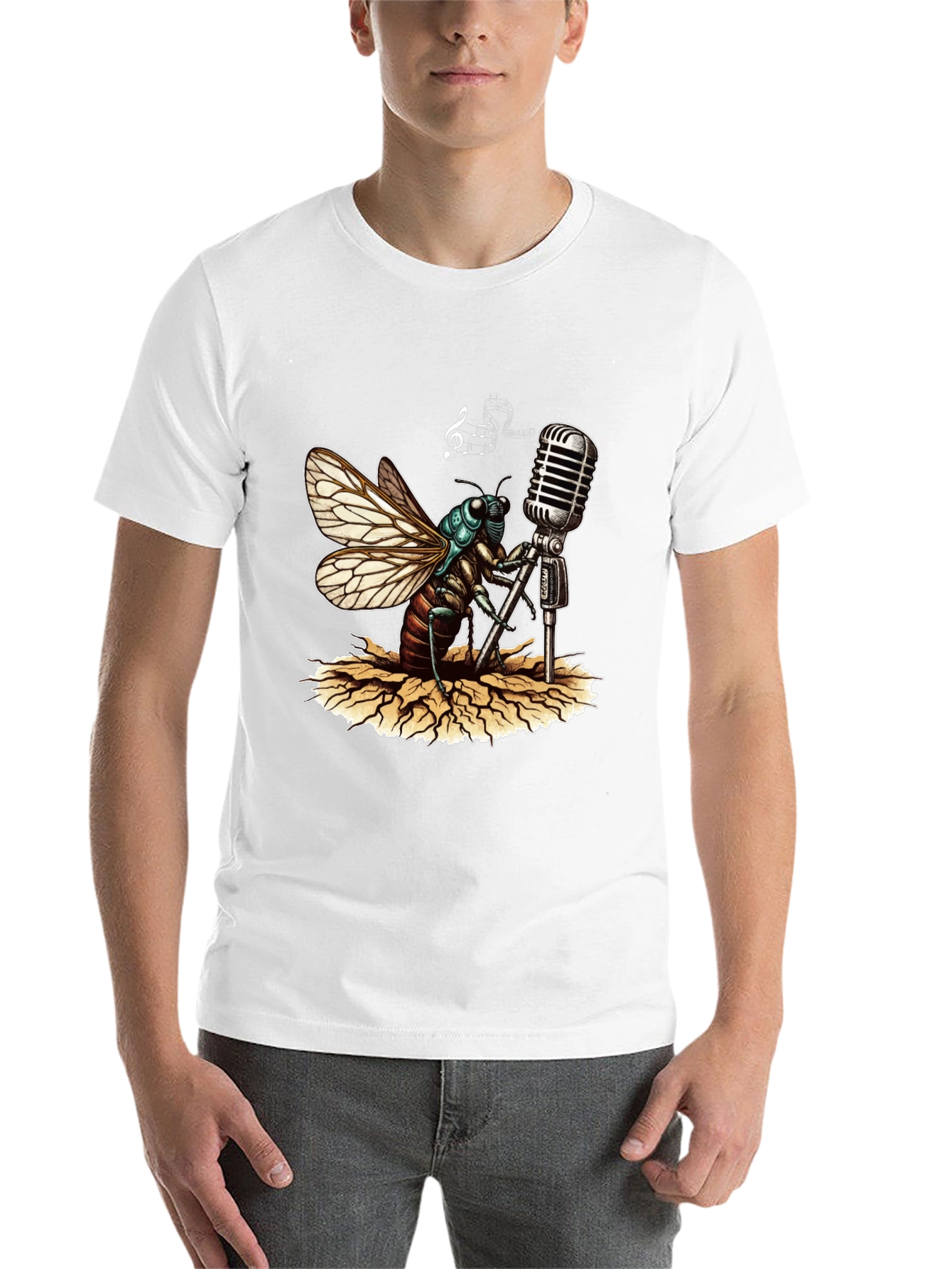 Black Cicada Singer Graphic Tee - Retro Mic view 14