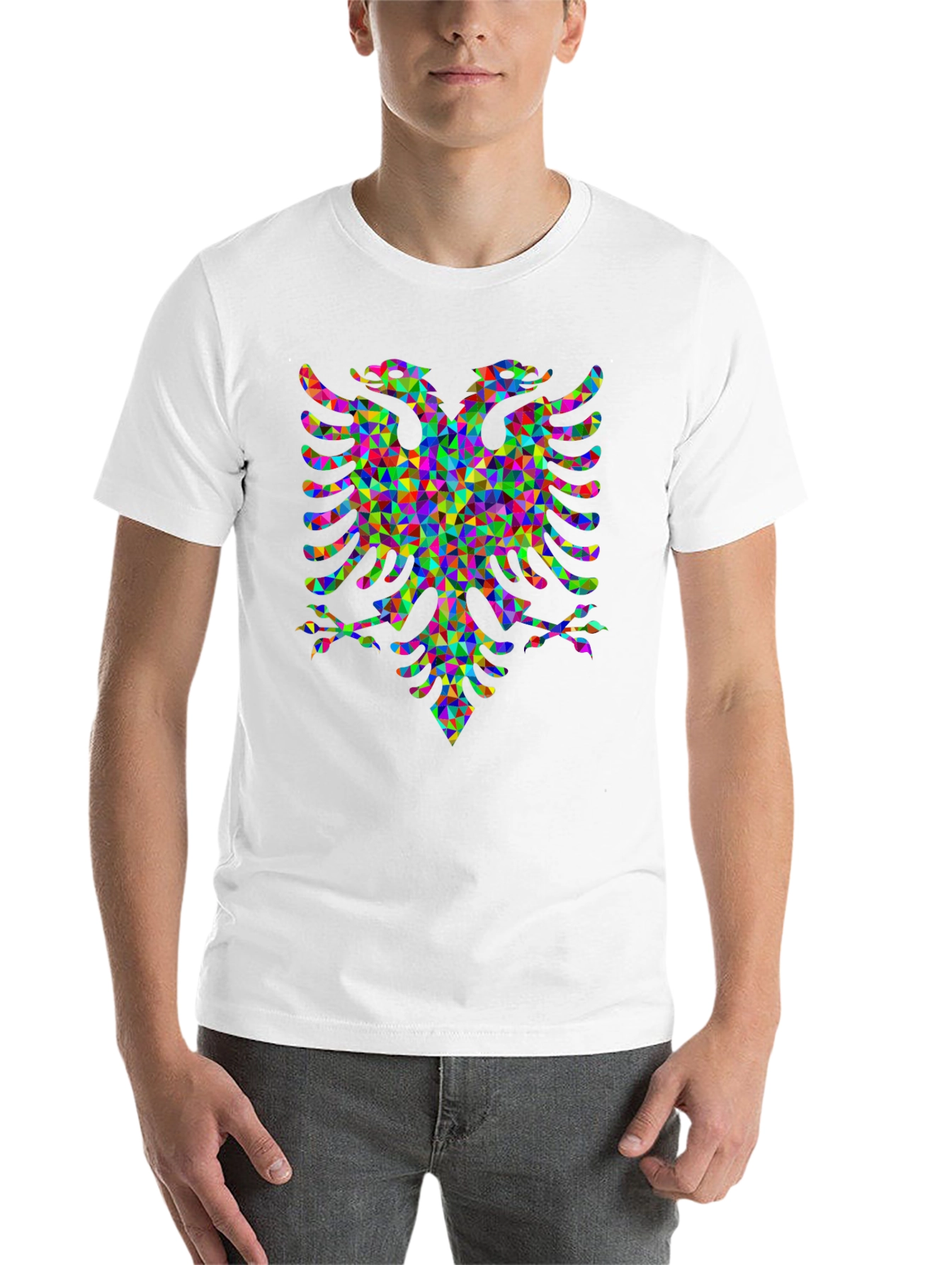 Black Colorful Geometric Eagle Graphic Tee - Stylish Black T-Shirt view 14