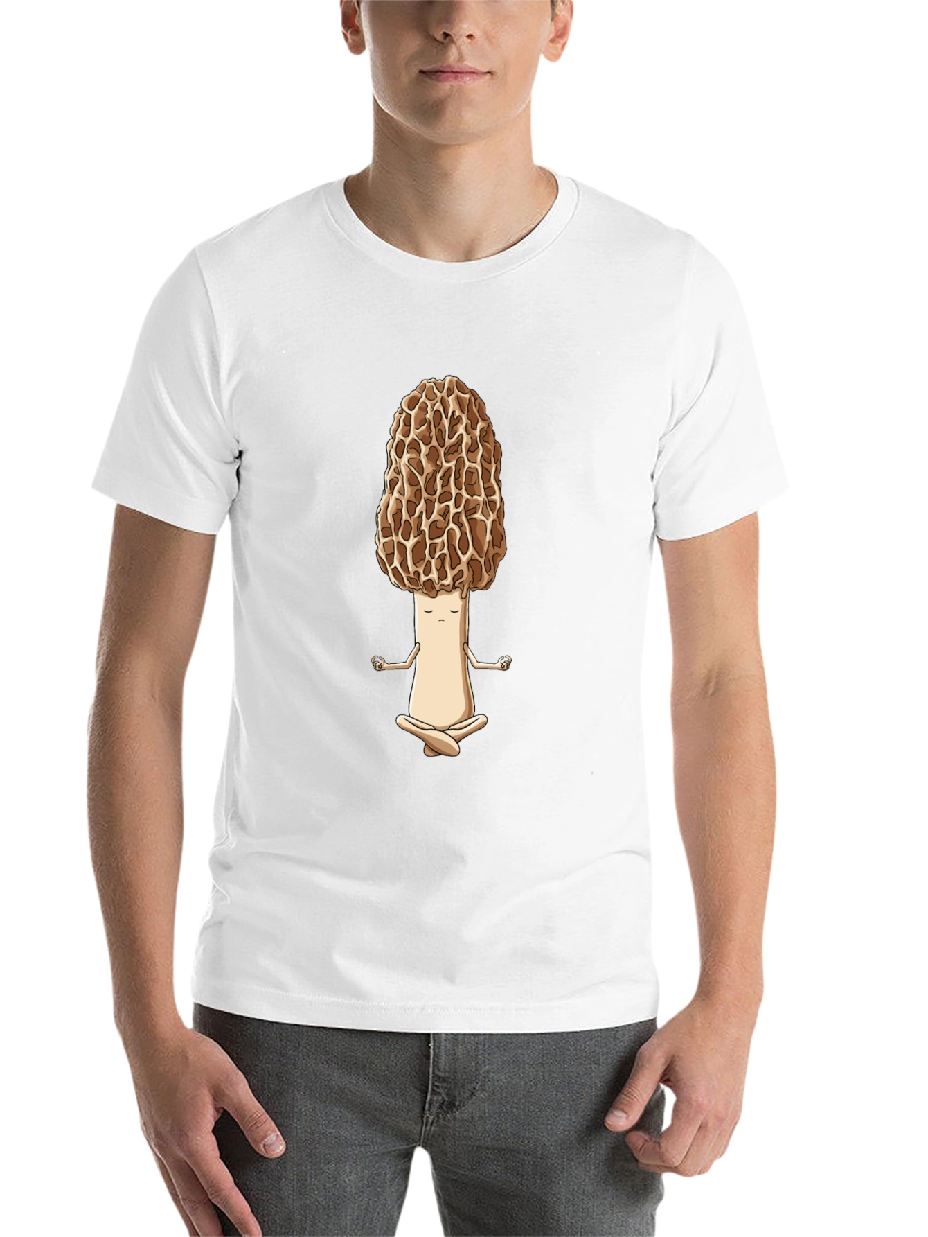 Black Zen Morel Mushroom T-Shirt - Meditating Funny Food Tee view 14